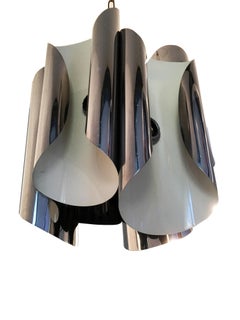 Ceiling or Pendant Lamp in Curved Chromed Aluminium like Flower and White, 1950s