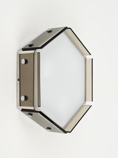 Ceiling or Wall Lamp by Veca in Chrome, Smoked and Opaline Glass, Italy 1970