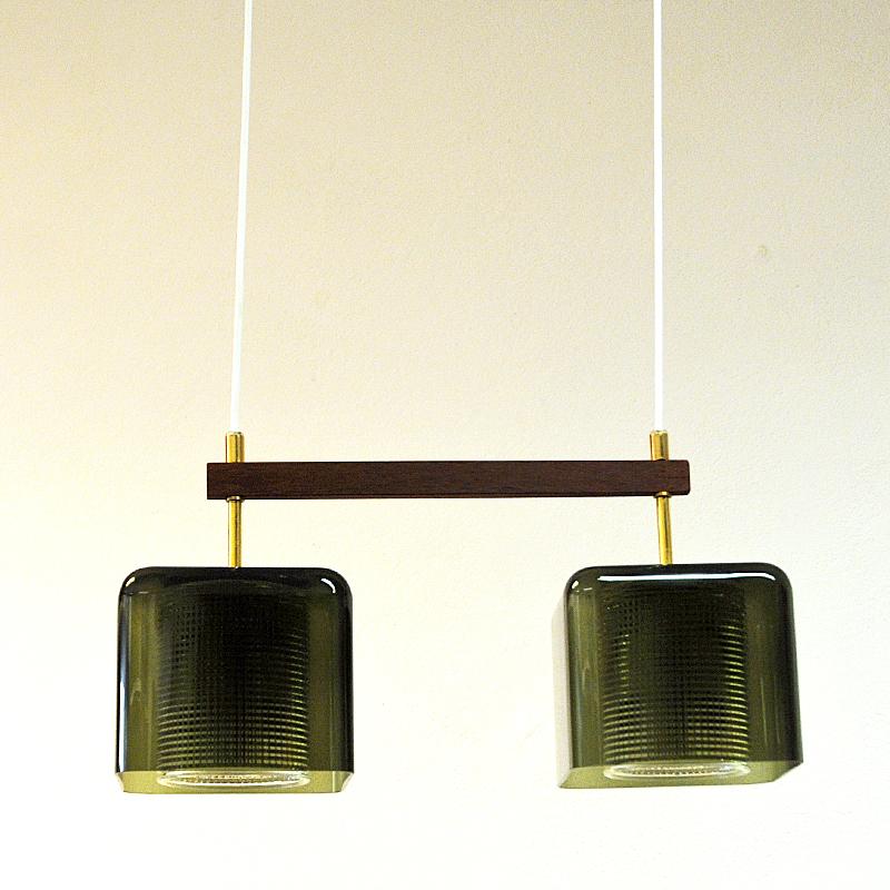 Brass Ceiling or Window Pendel Pair by Carl Fagerlund for Orrefors, Sweden, 1950s