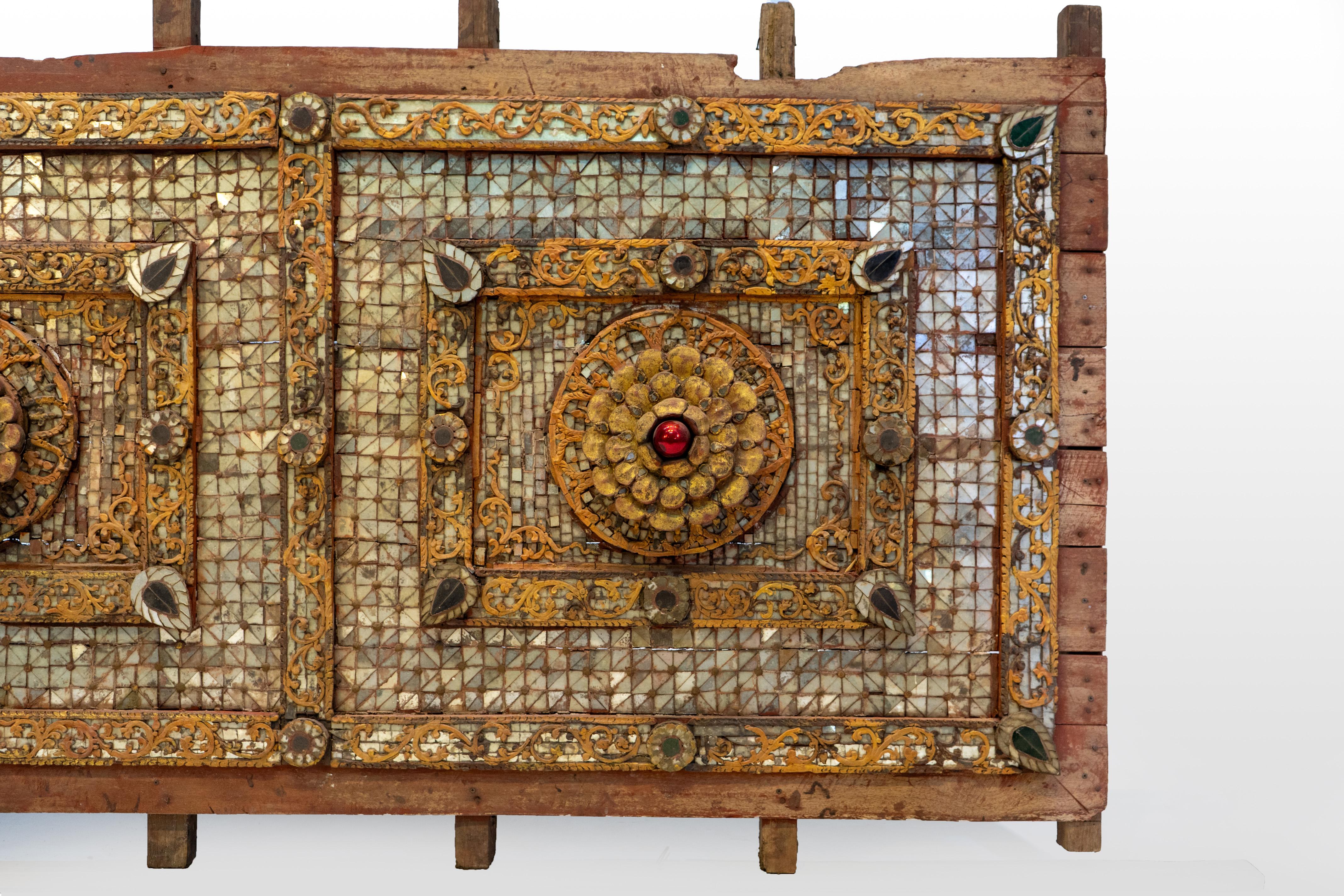 Hand-Carved Ceiling Panel with Colored Glass Tesserae Design For Sale
