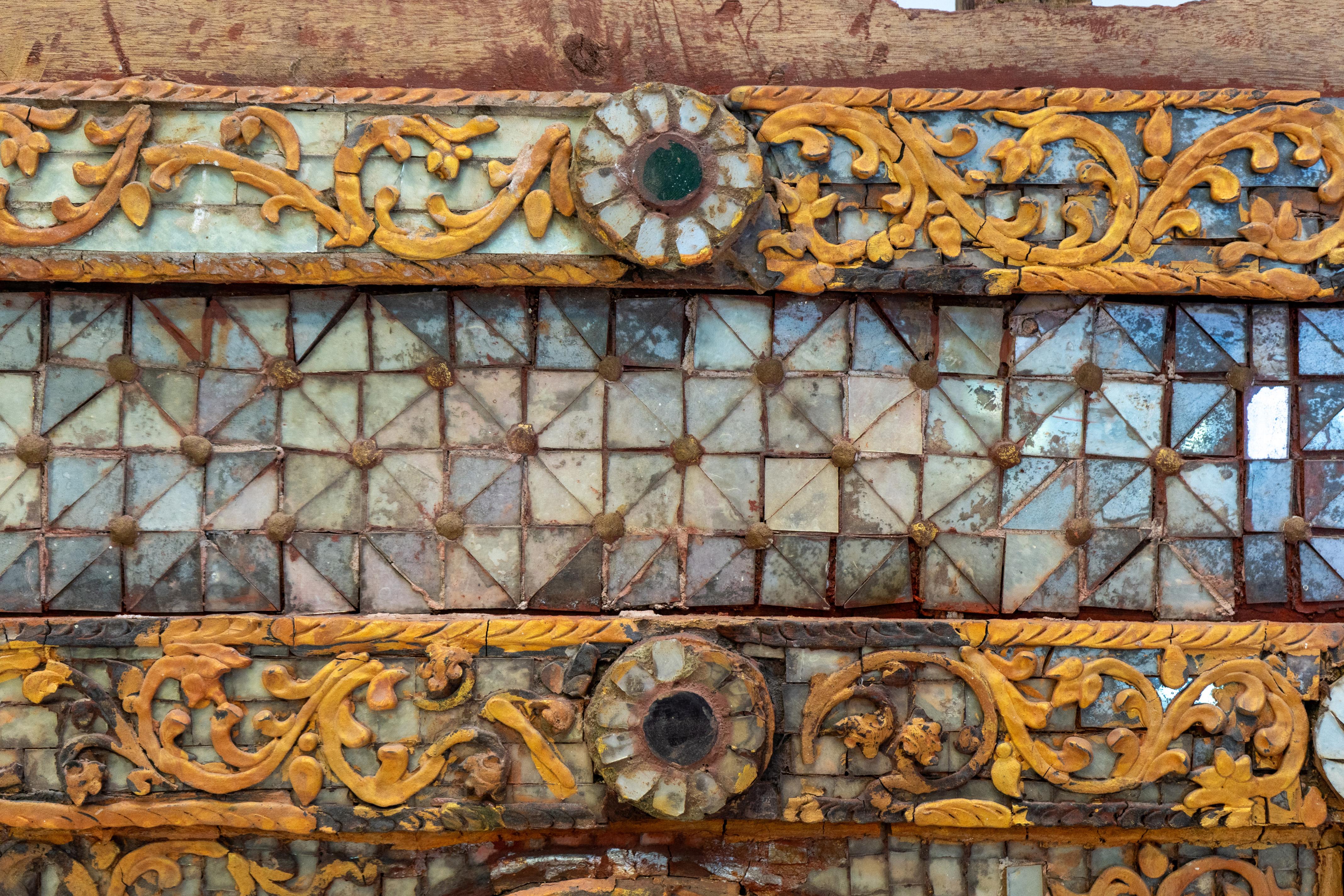 Teak Ceiling Panel with Colored Glass Tesserae Design For Sale