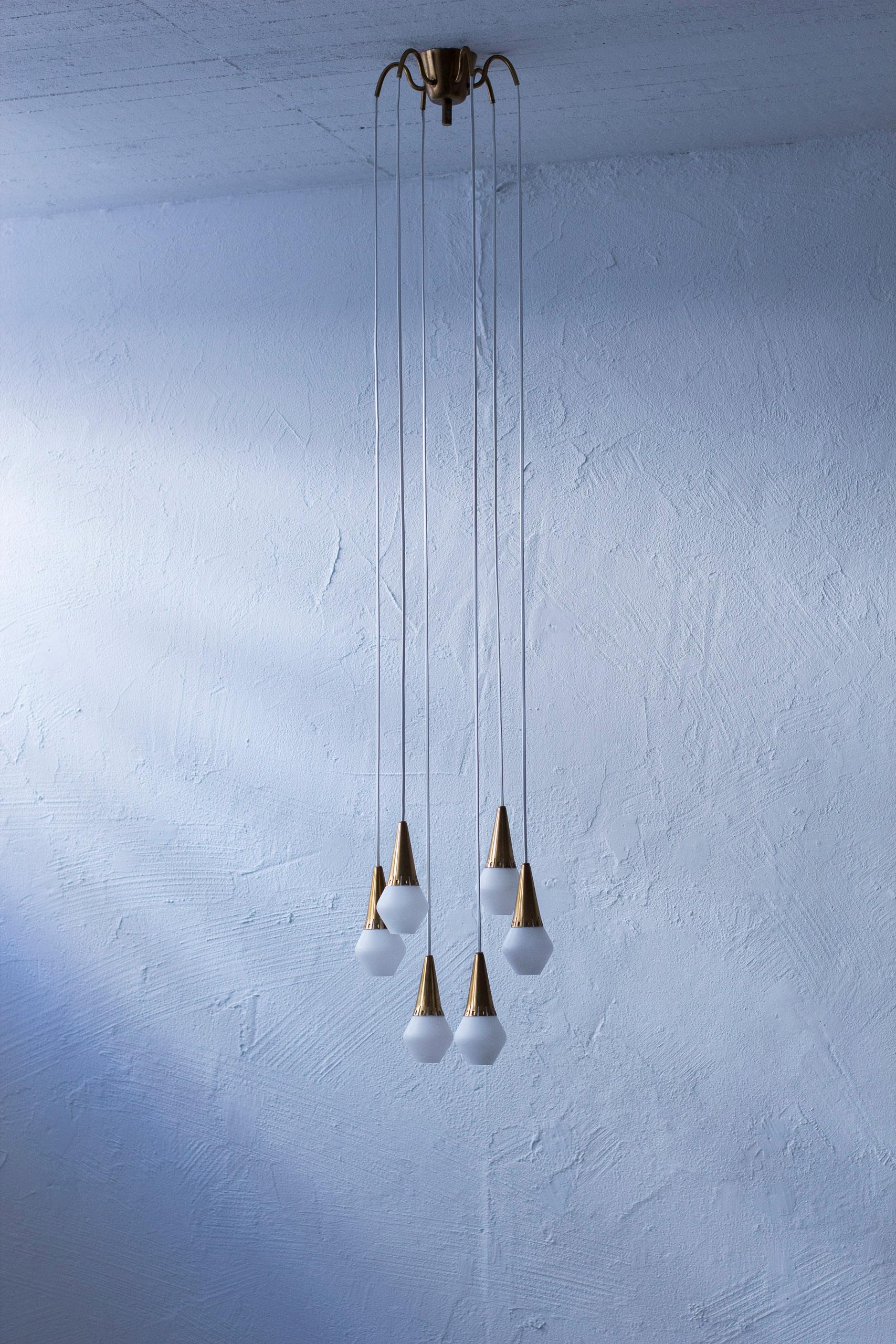 Ceiling Pendant in Brass and Opal Glass by Harald Notini for Böhlmarks, 1950s For Sale 5