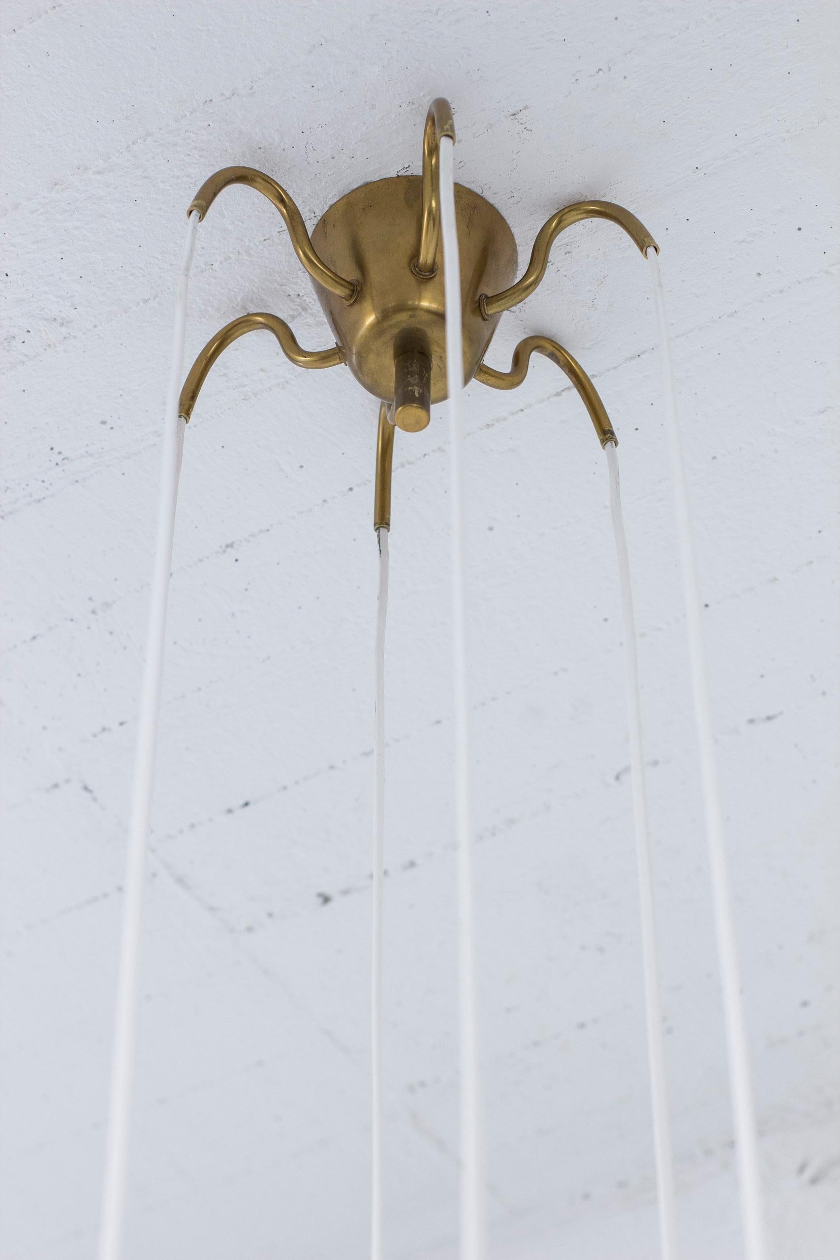 Ceiling Pendant in Brass and Opal Glass by Harald Notini for Böhlmarks, 1950s In Good Condition For Sale In Hägersten, SE