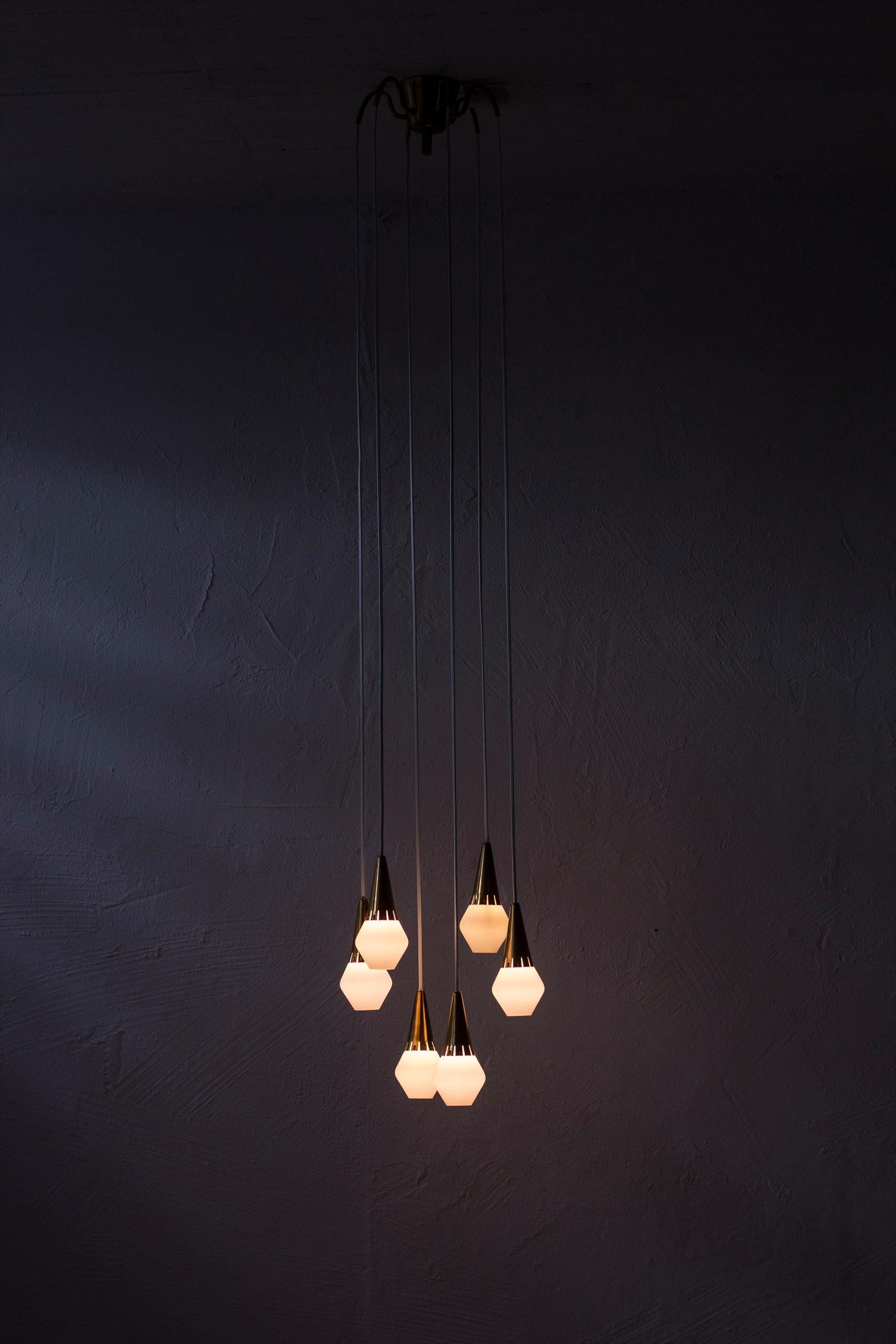 Ceiling Pendant in Brass and Opal Glass by Harald Notini for Böhlmarks, 1950s For Sale 1