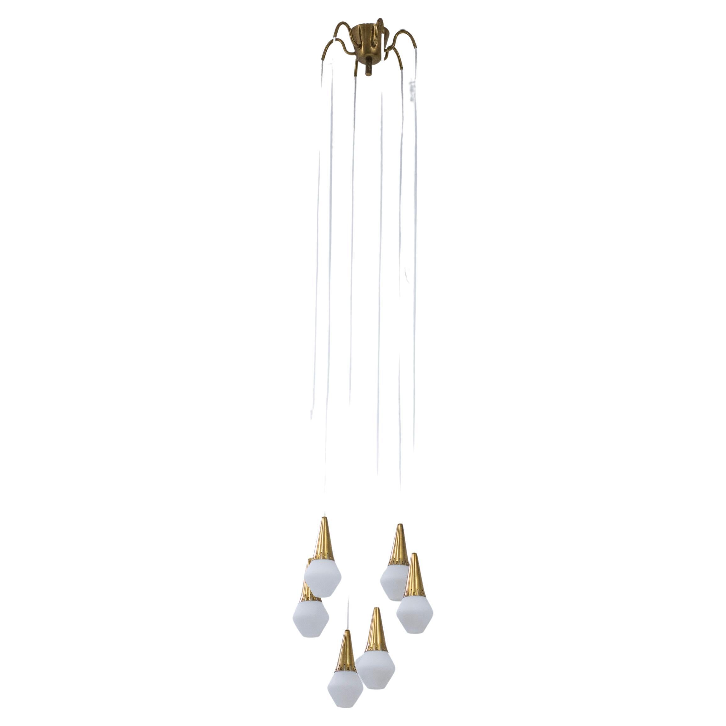 Ceiling Pendant in Brass and Opal Glass by Harald Notini for Böhlmarks, 1950s For Sale