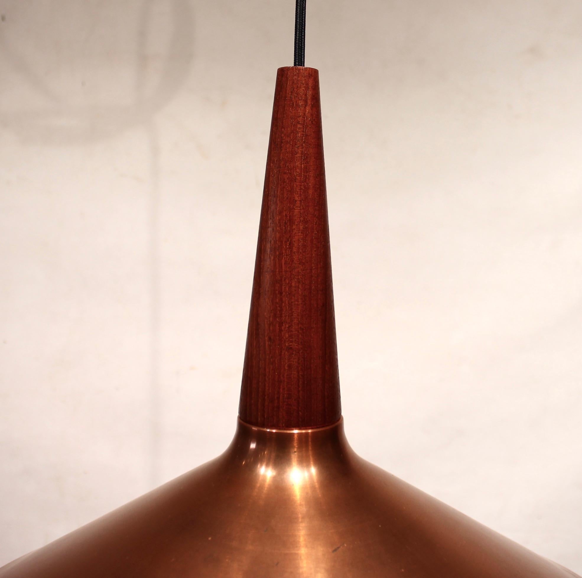 Scandinavian Modern Ceiling Pendant in Copper and Teak of Danish Design from the 1960s