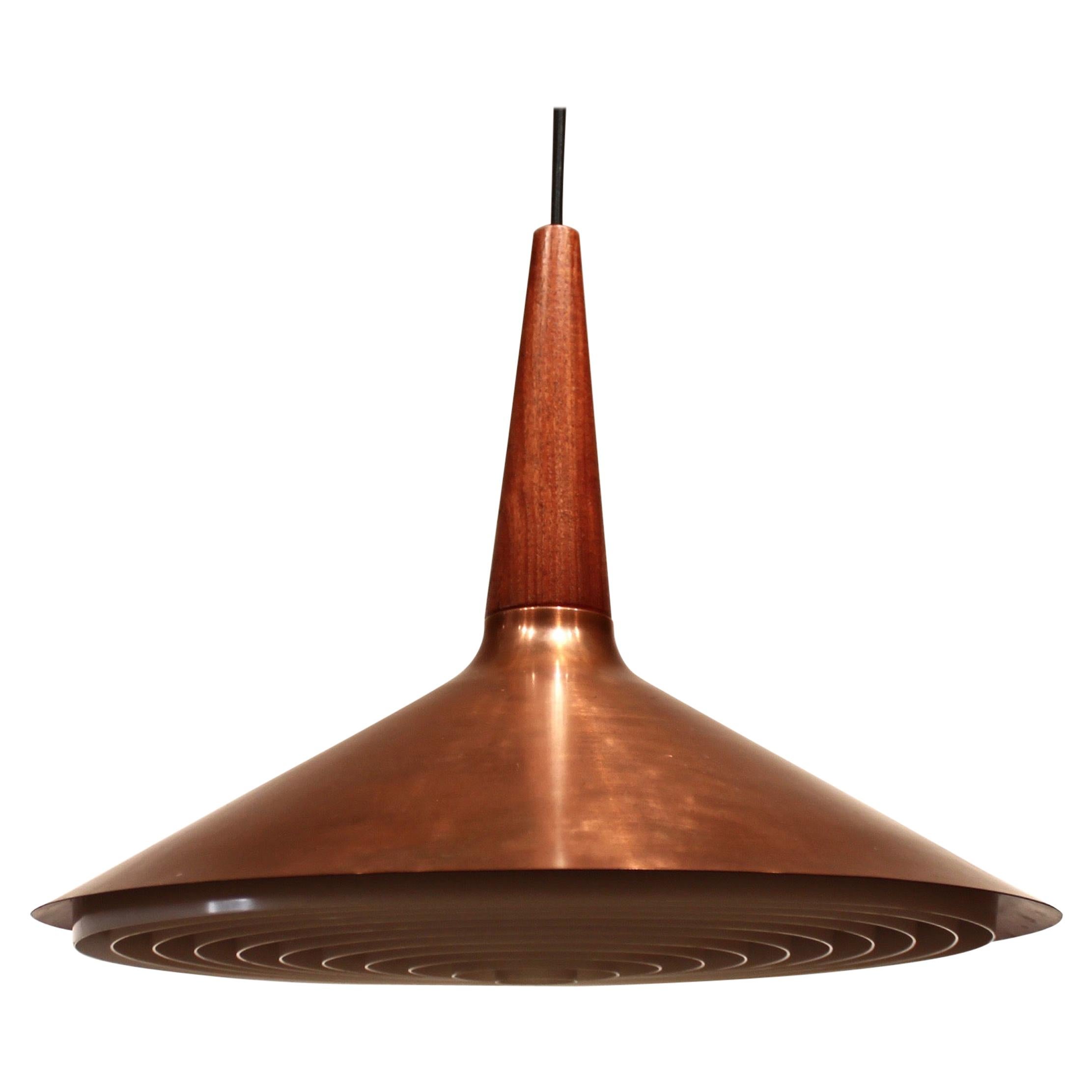 Ceiling Pendant in Copper and Teak of Danish Design from the 1960s