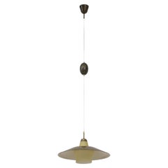 Antique Ceiling pendant light in brass, glass by Harald Notini, Böhlmarks, Sweden, 1940s