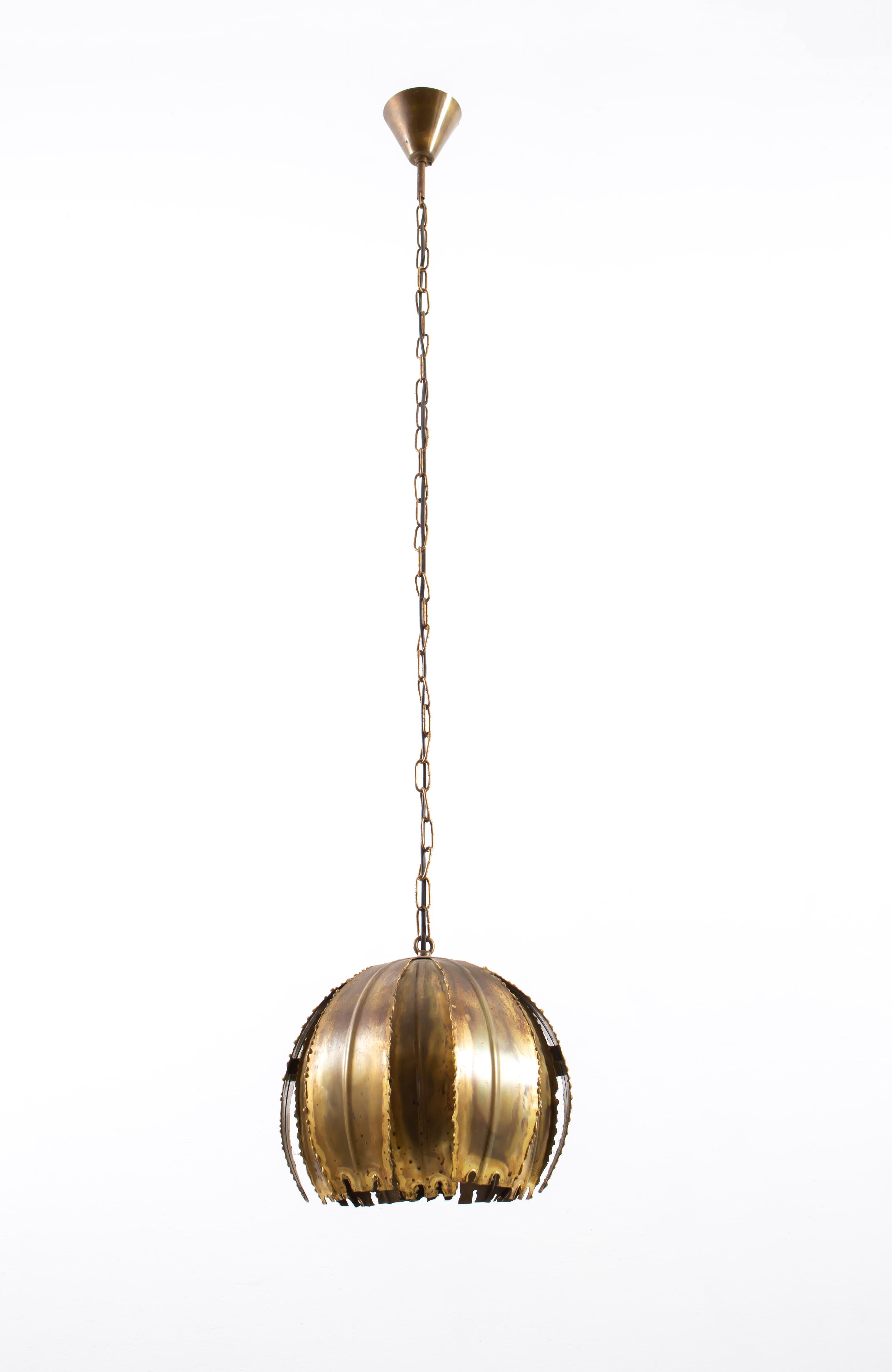 Brass Ceiling Pendant Light 'Poppy' by Svend Aage Holm Sorensen, 1970s For Sale