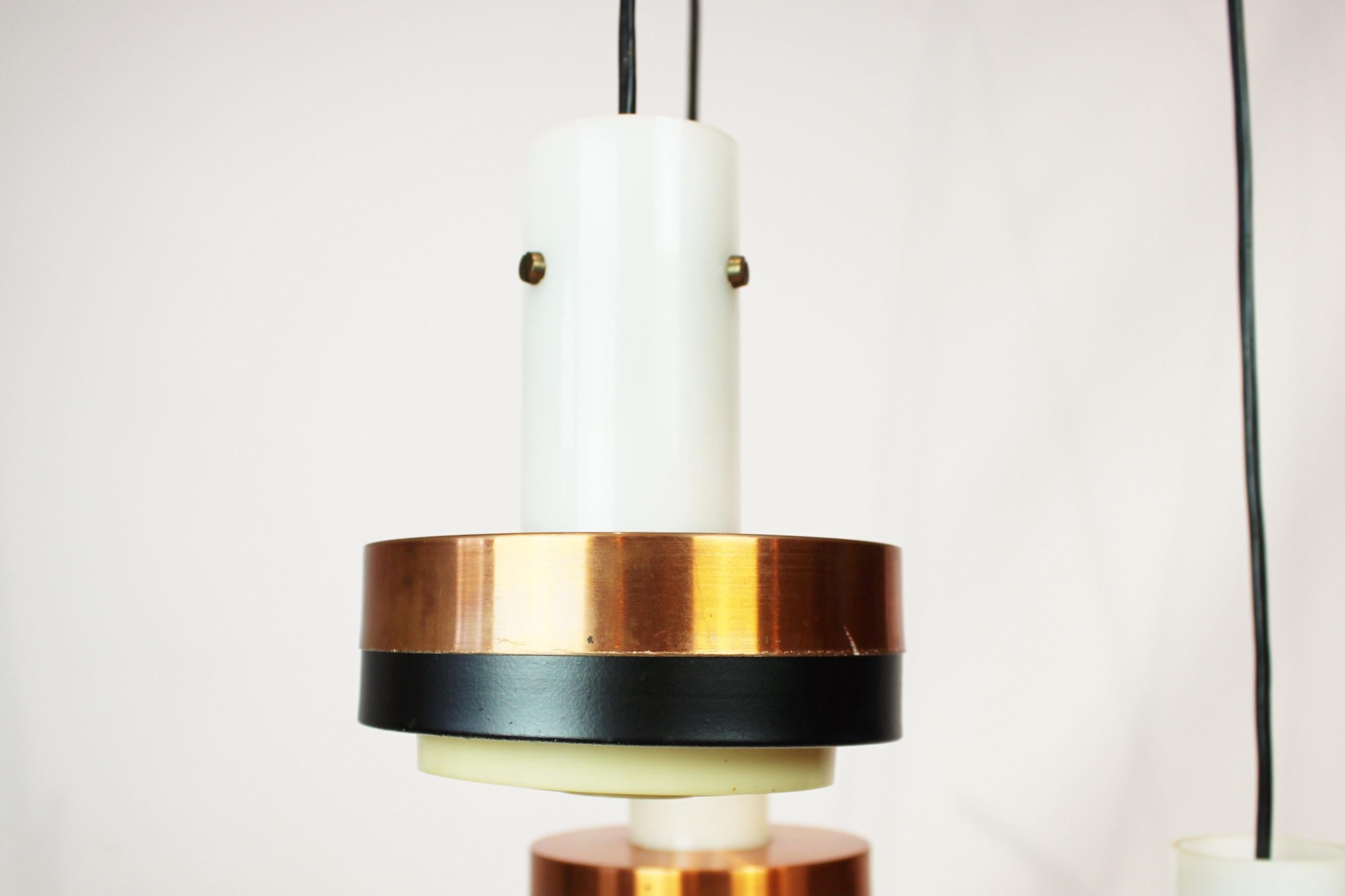 Questo pendente da soffitto degli anni '60, realizzato in rame e legno di palissandro, mette in mostra l'iconica etica del design danese di eleganza funzionale. Con le sue linee eleganti e i materiali organici, questo ciondolo emana un fascino