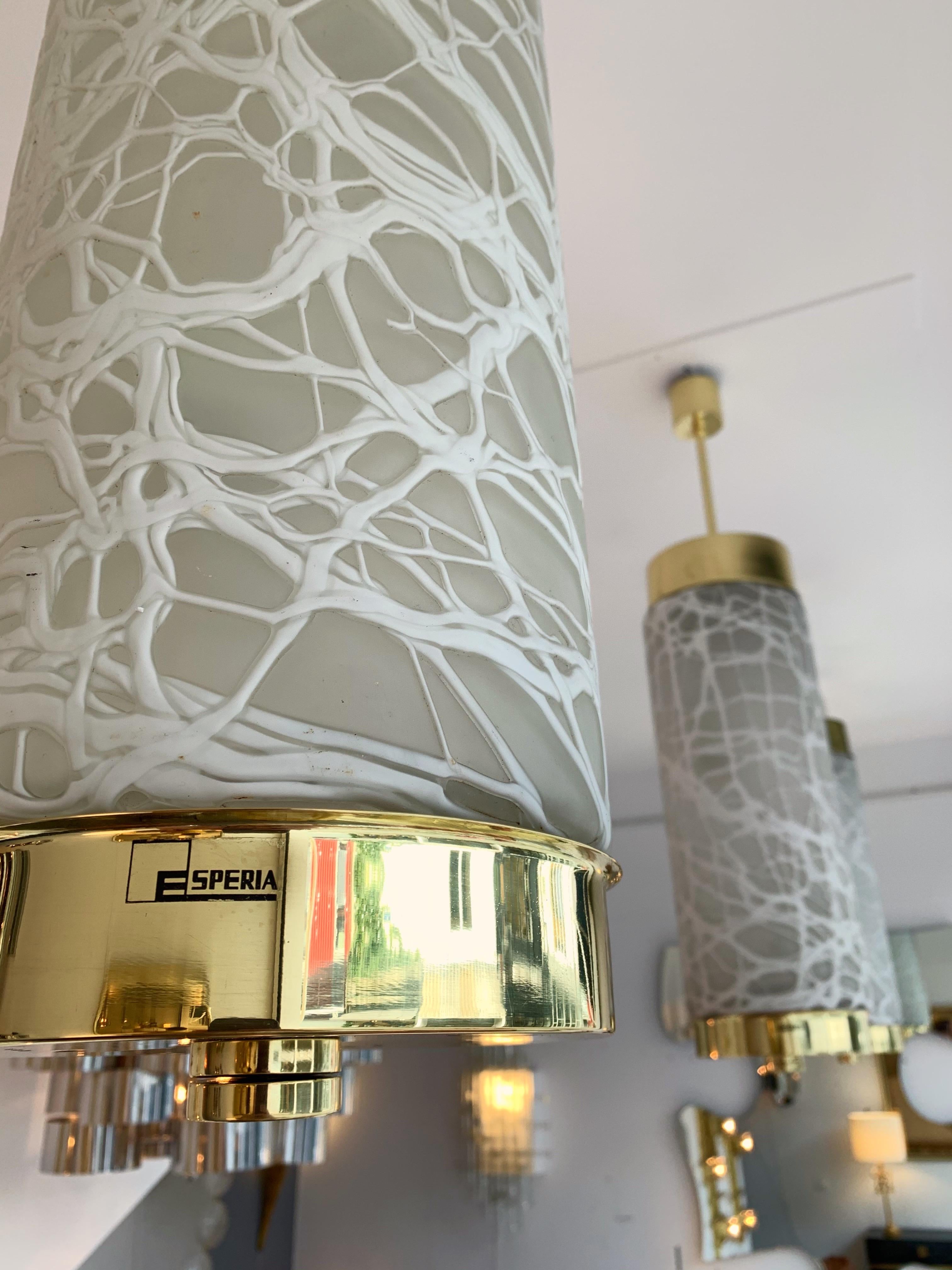 Lustre à suspensions de plafond Lustre en laiton et verre de Murano par Esperia:: Italie:: 1990 Bon état - En vente à SAINT-OUEN, FR