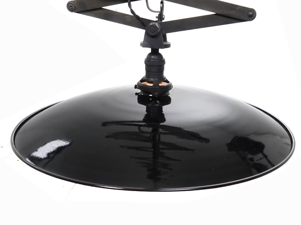Industrial Ceiling Pull-Down Scissor Lamp - 20 inch Porcelain Shade For Sale
