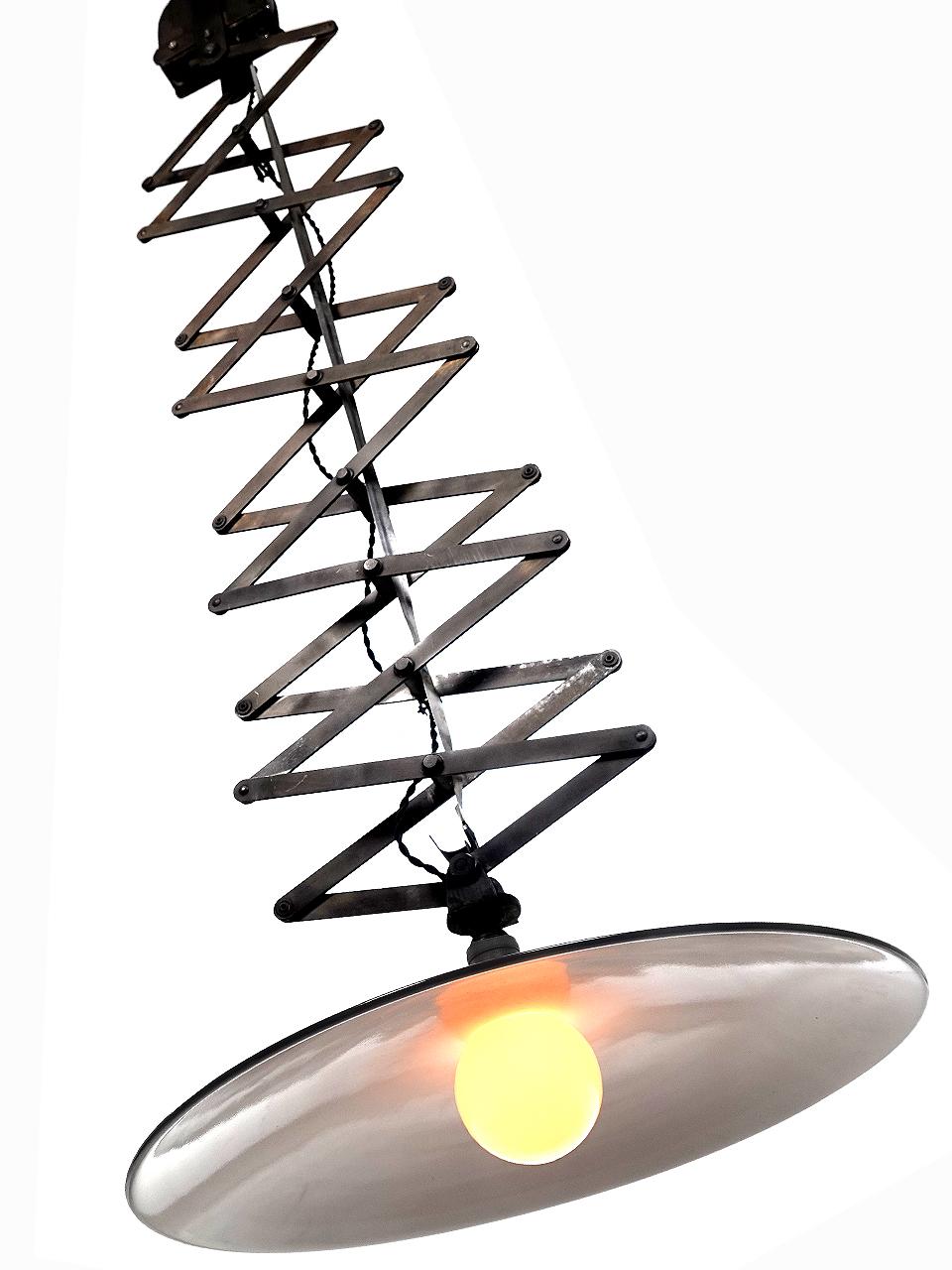 American Ceiling Pull-Down Scissor Lamp - 20 inch Porcelain Shade For Sale