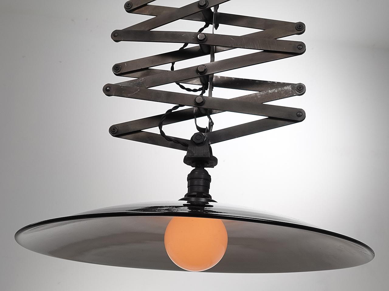 Contemporary Ceiling Pull-Down Scissor Lamp - 20 inch Porcelain Shade For Sale