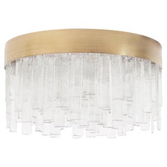 Ceiling Round Light, clear Murano glass, brushed bronze Fixture by Multiforme