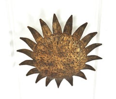 Ceiling Sunburst Light Fixture / Flush Mount in Gilt Iron, France 1940s