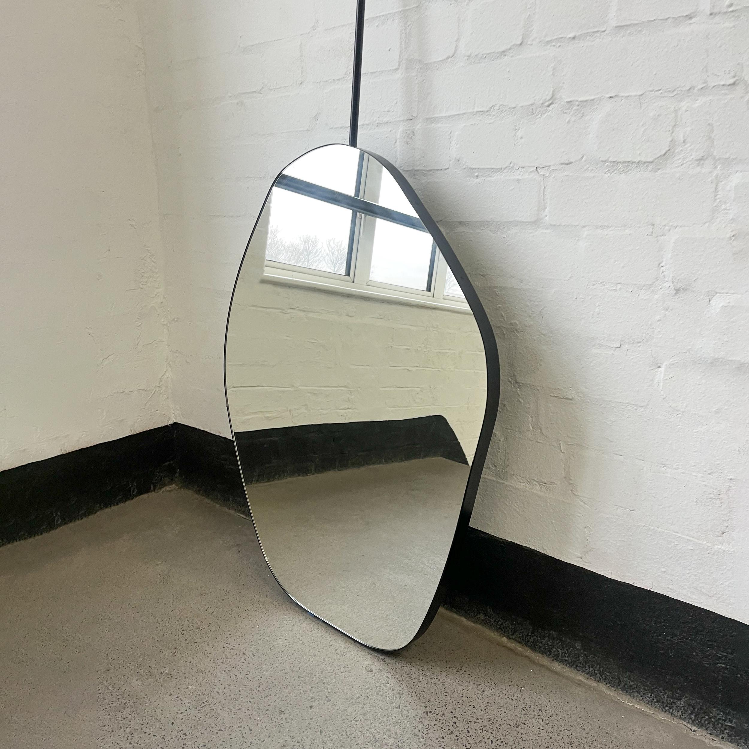 Roca Ceiling Suspended Freeform Mirror with Minimalist Black Frame In New Condition For Sale In London, GB