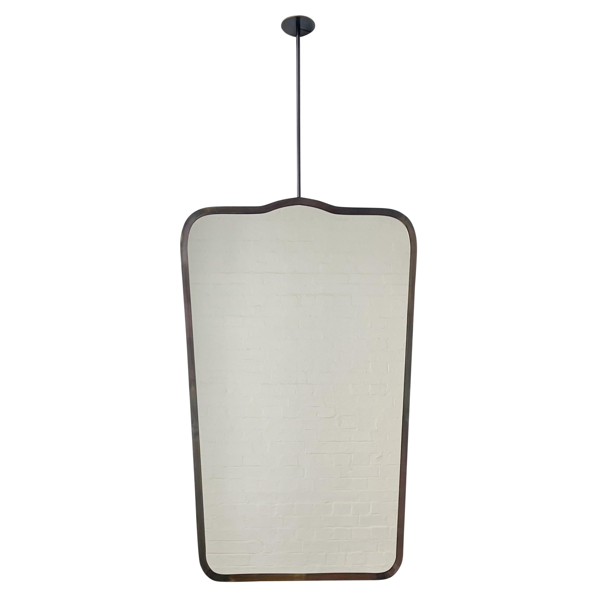 Ceiling Suspended Hanging Mirror with Bronze Patina Frame, Vintage Four