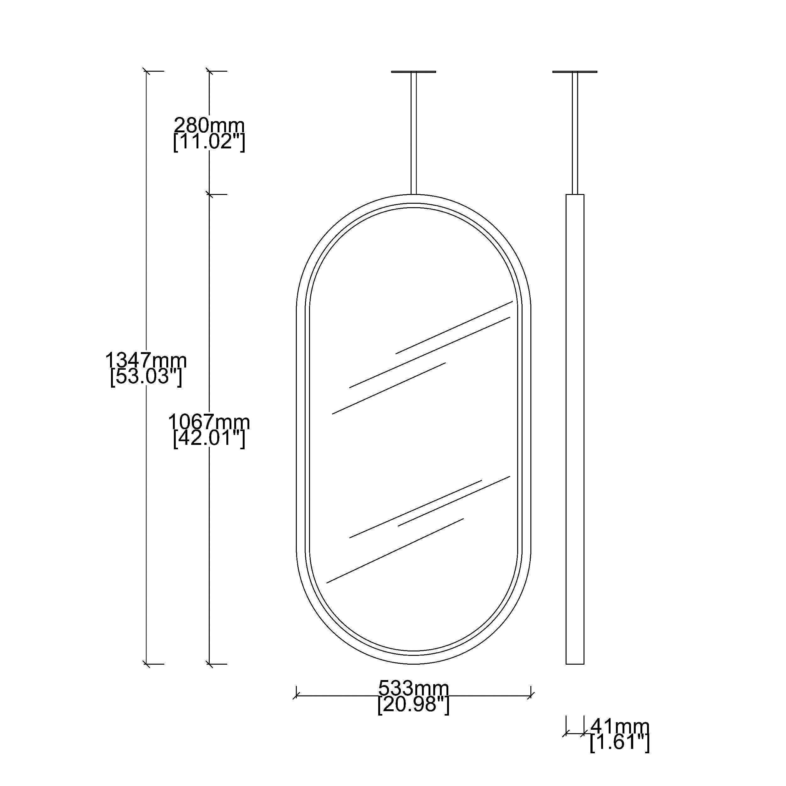 Miroir à capsule lumineux suspendu au plafond avec cadre intégral noir contemporain en vente 6