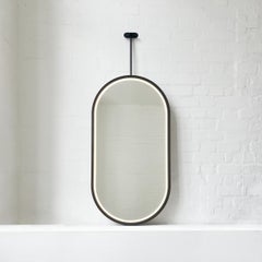 Ceiling Suspended Illuminated Capsule Mirror with Contemporary Black Full Frame