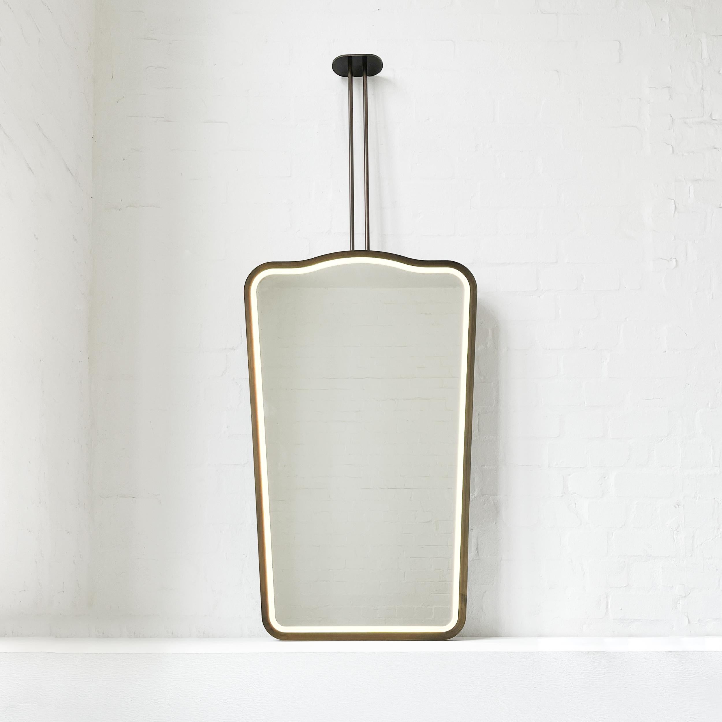 Miroir lumineux suspendu au plafond, cadre patine bronze, 2 bras, Vintage N.4 en vente 2