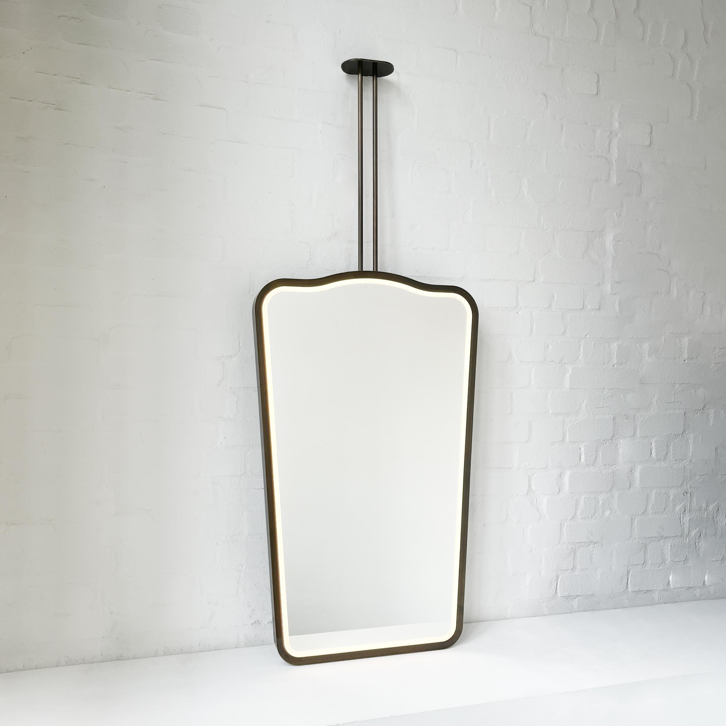 Miroir lumineux suspendu au plafond, cadre patine bronze, 2 bras, Vintage N.4 en vente 5