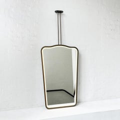 Ceiling Suspended Illuminated Mirror, Bronze Patina Frame, 2 arms, Vintage N.4