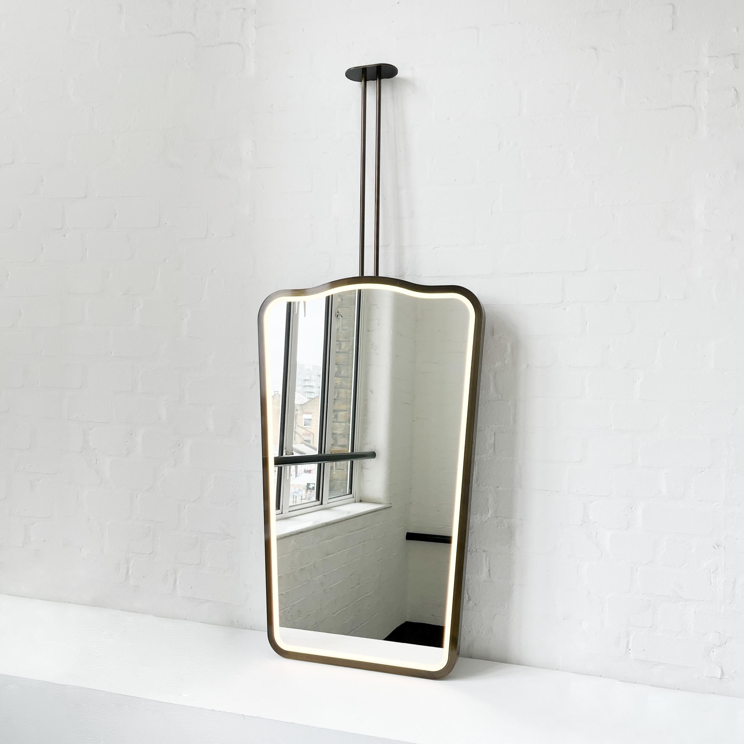 Patiné Miroir lumineux suspendu au plafond, cadre patine bronze, 2 bras, Vintage N.4 en vente