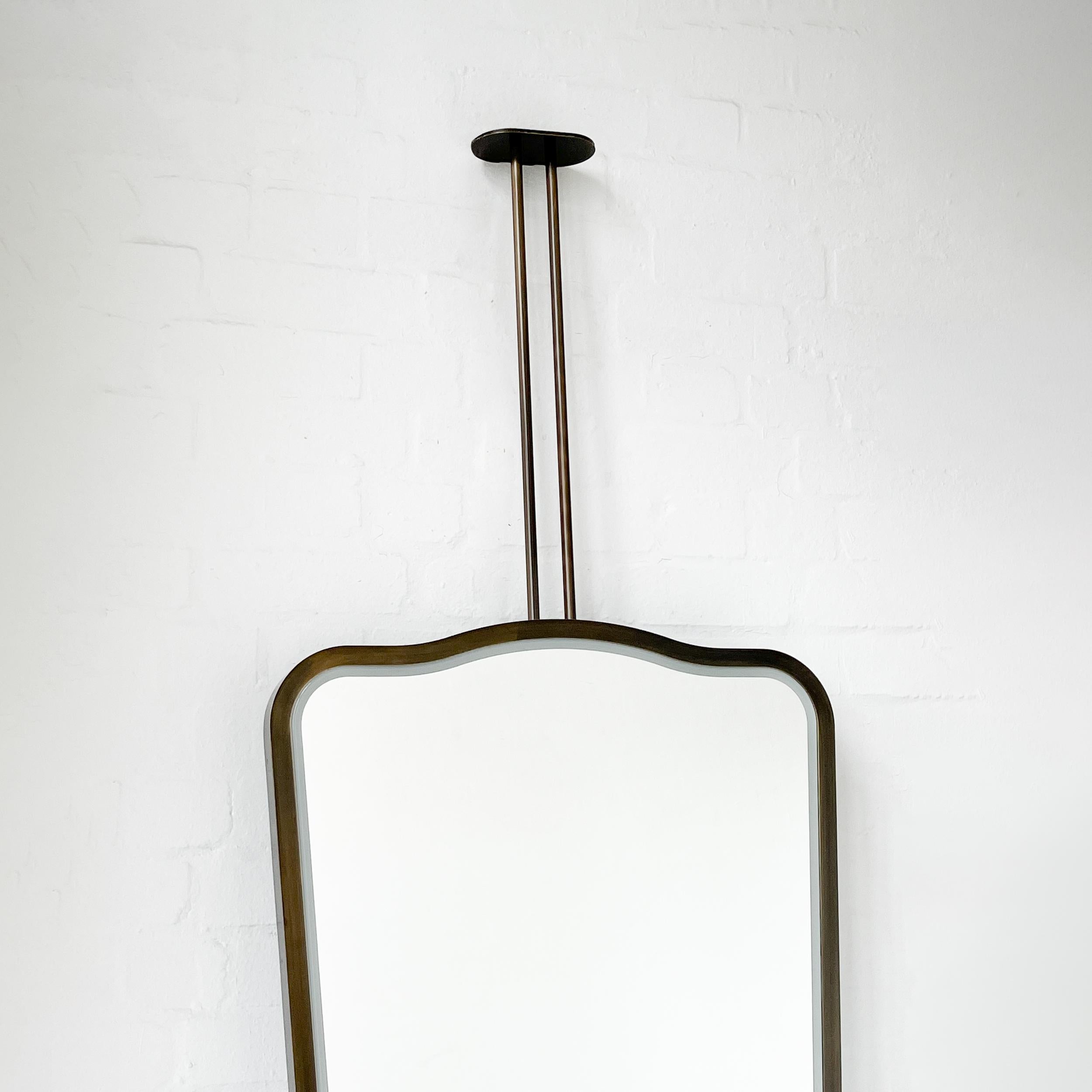 Laiton Miroir lumineux suspendu au plafond, cadre patine bronze, 2 bras, Vintage N.4 en vente