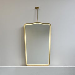 Ceiling Suspended Illuminated Mirror with Brass Frame, Vintage N.4