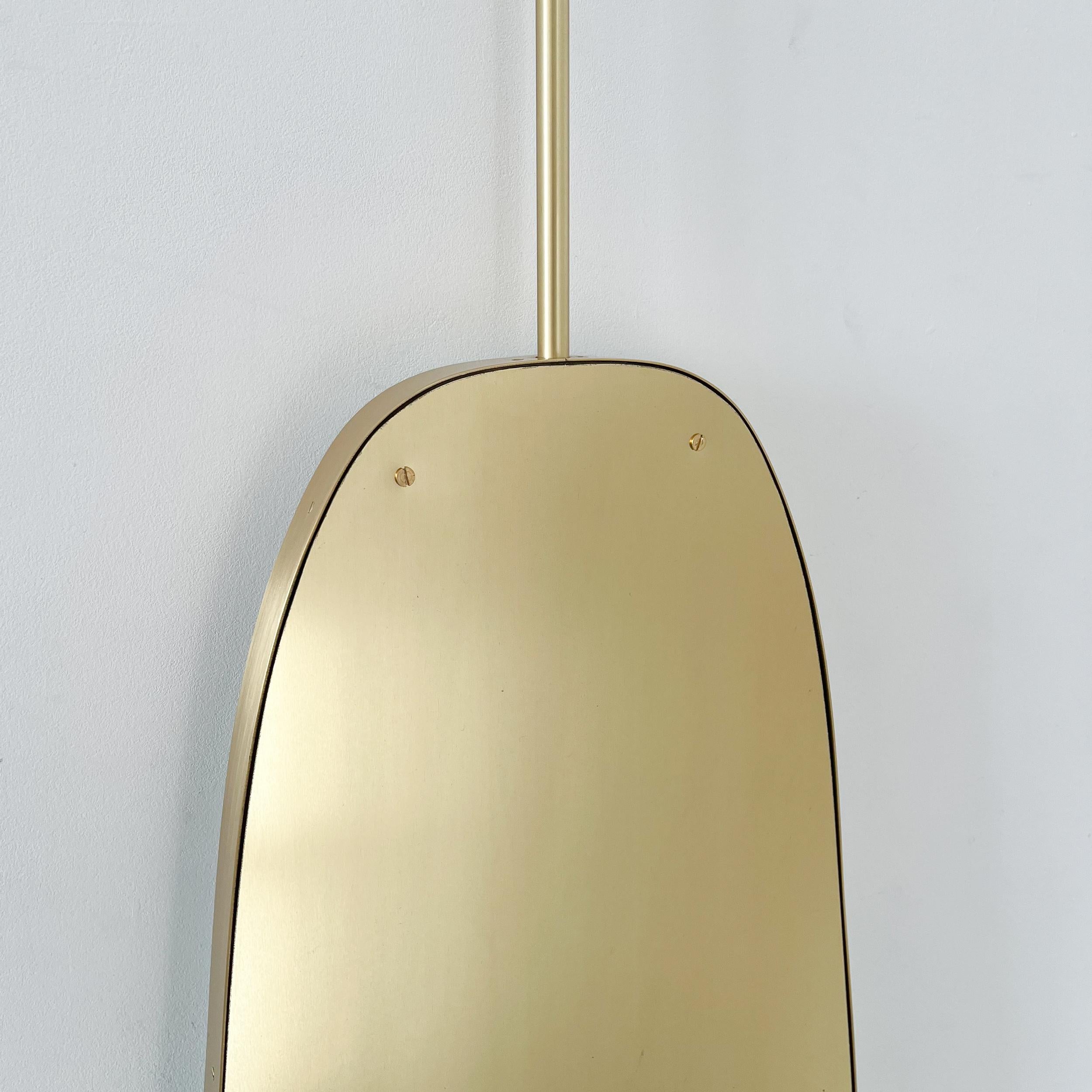 Contemporary Art Deco Ceiling Suspended Organic Shaped Mirror with Brass Frame For Sale