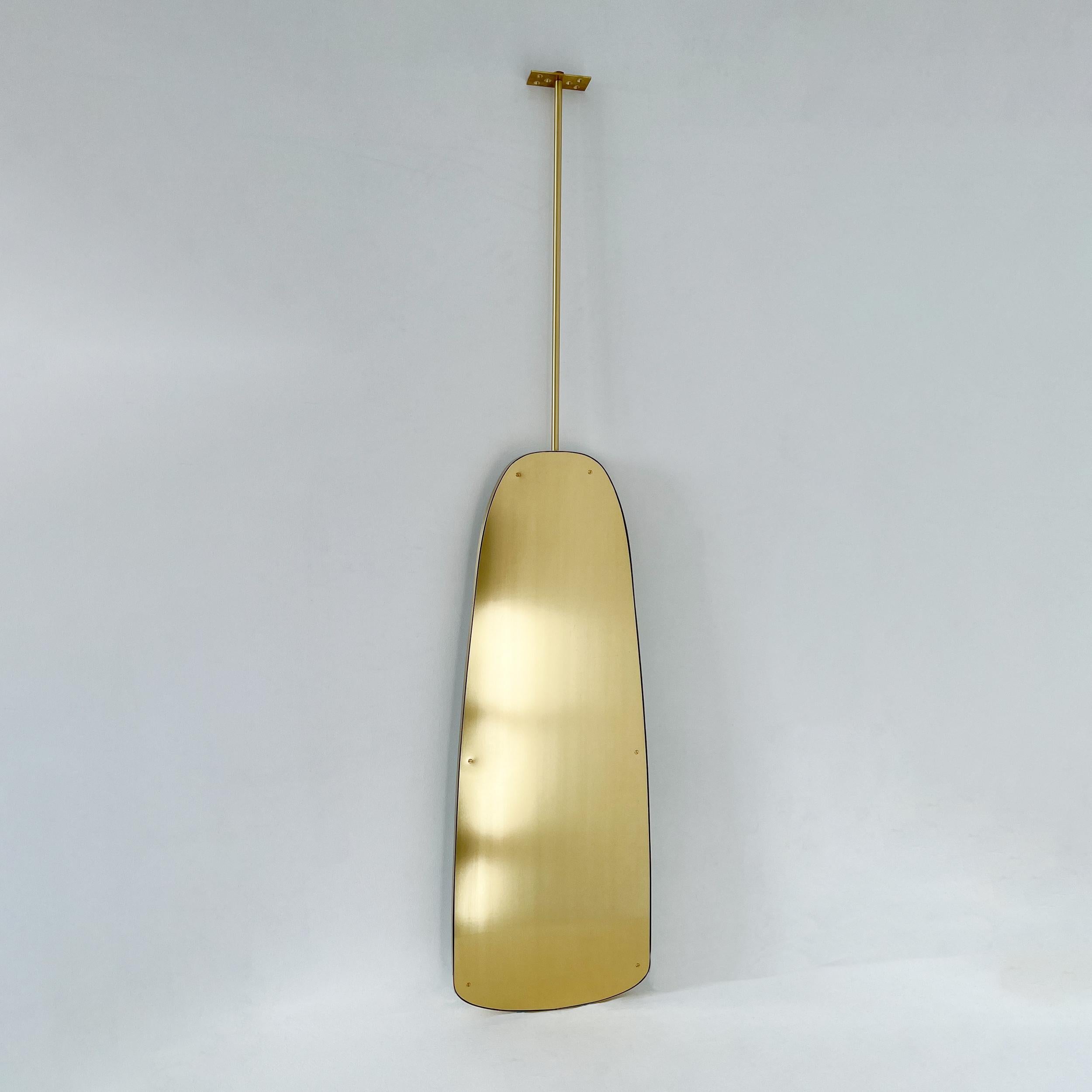 Art Deco Ceiling Suspended Organic Shaped Mirror with Brass Frame For Sale 1