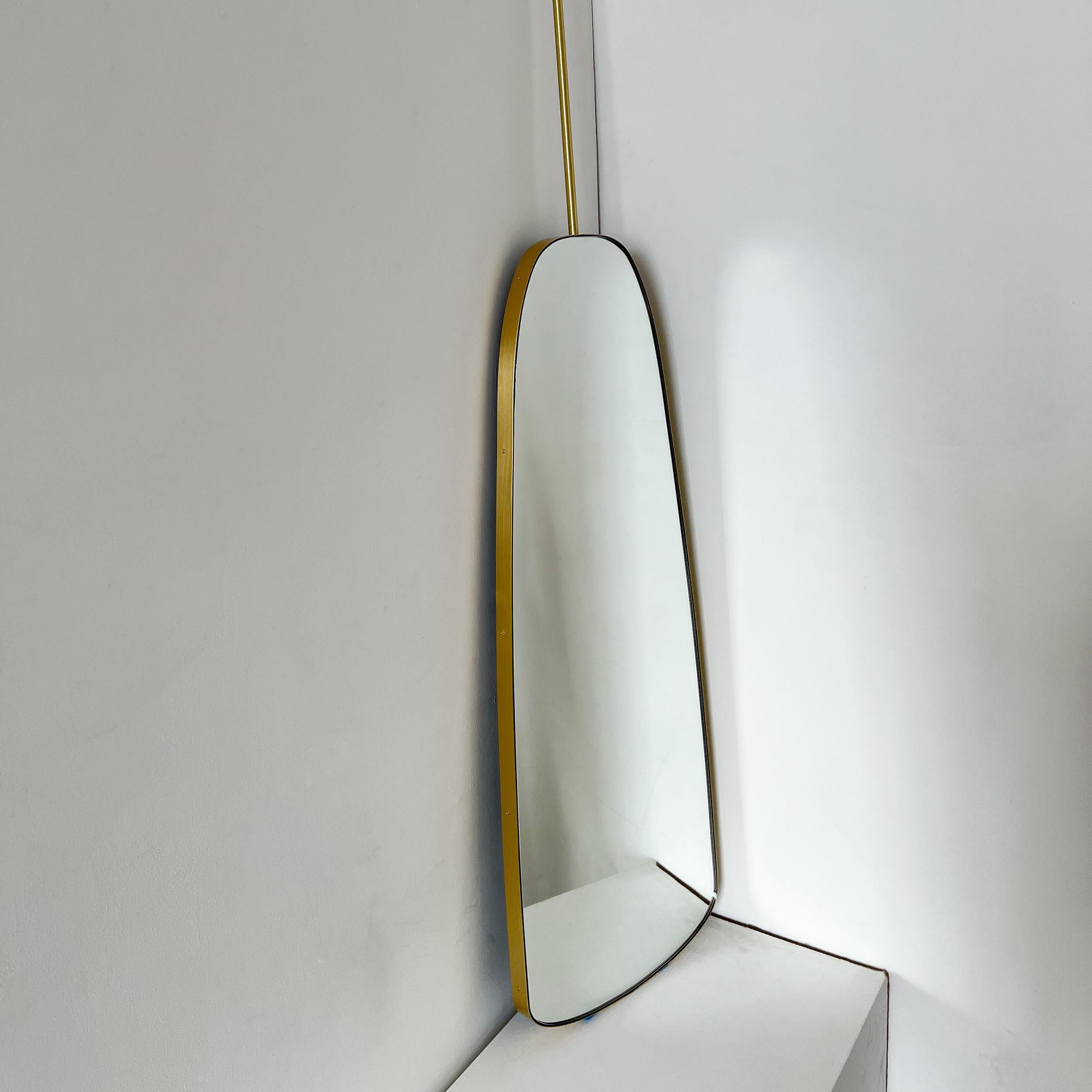 British Art Deco Ceiling Suspended Organic Shaped Mirror with Brass Frame For Sale