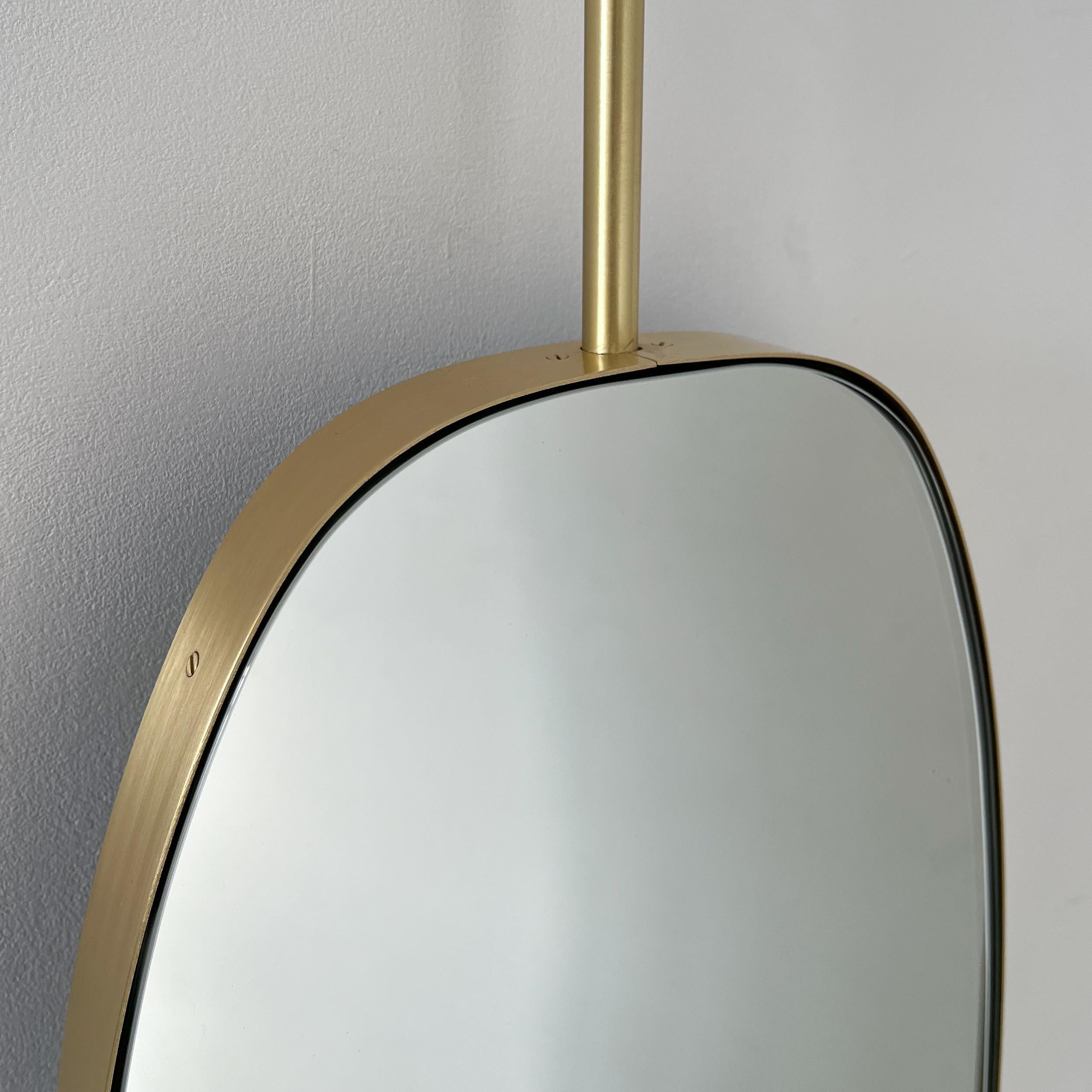 Brushed Art Deco Ceiling Suspended Organic Shaped Mirror with Brass Frame For Sale