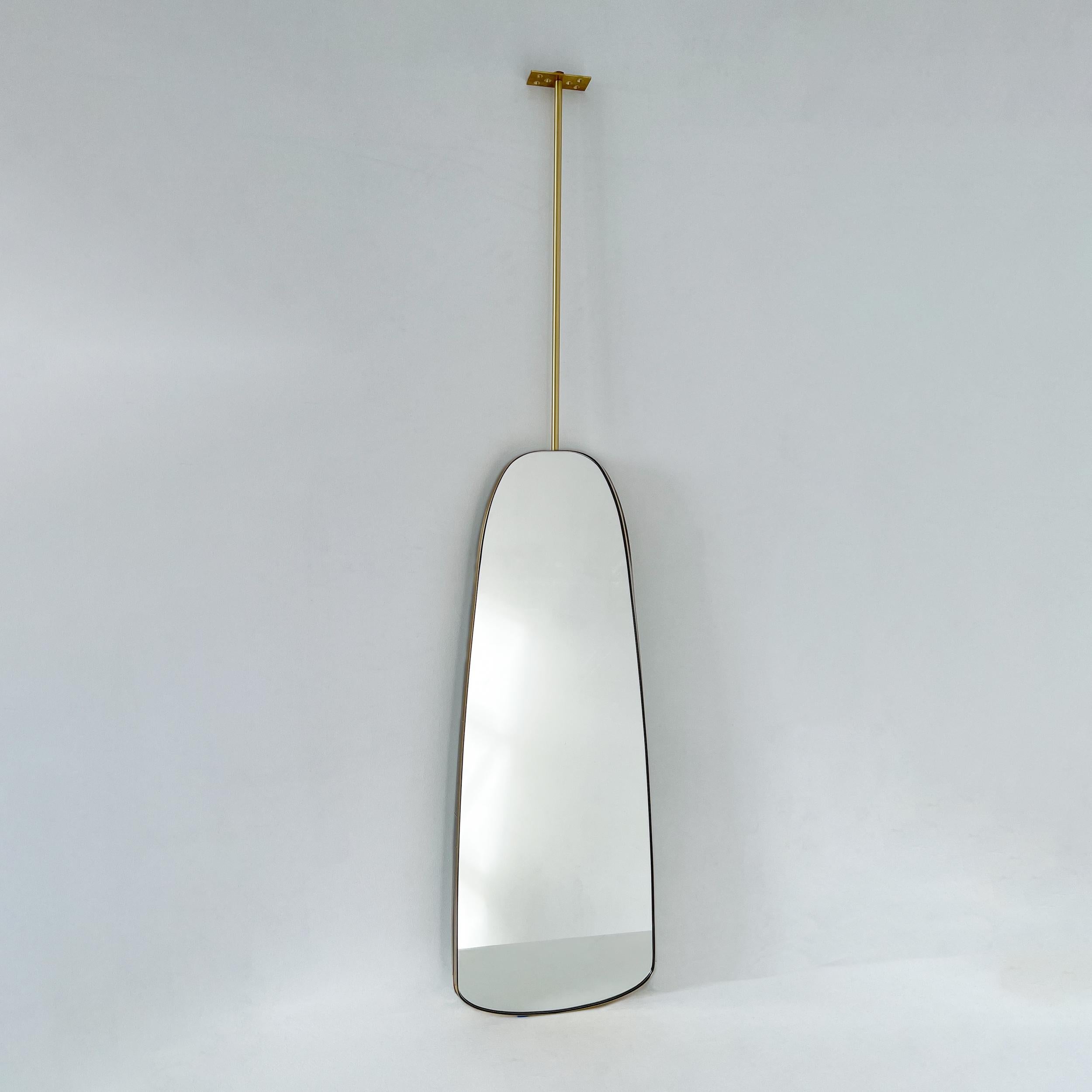 Art Deco Ceiling Suspended Organic Shaped Mirror with Brass Frame In New Condition For Sale In London, GB