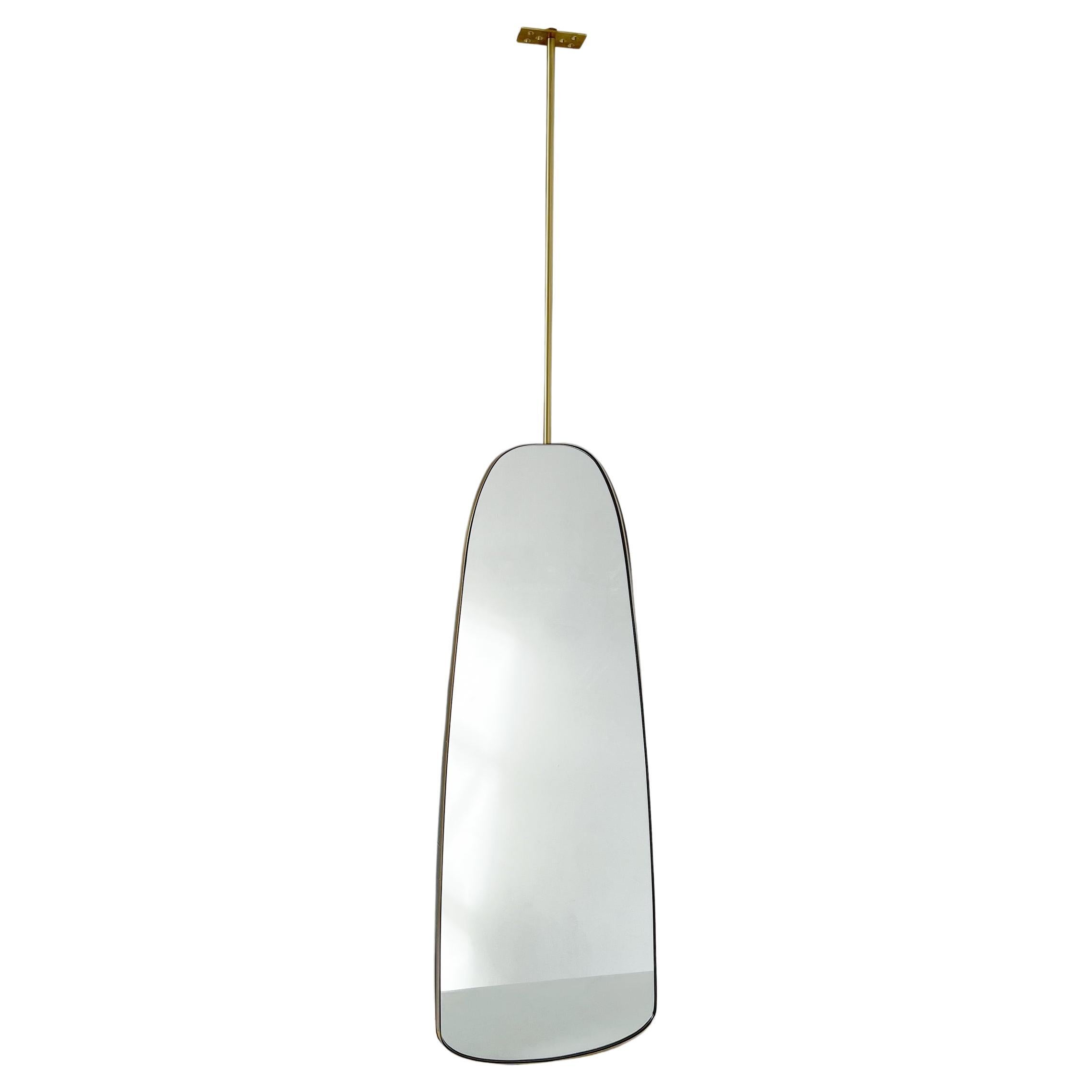 Ceiling Suspended Organic Shaped Mirror with an Elegant Brass Frame,Customisable