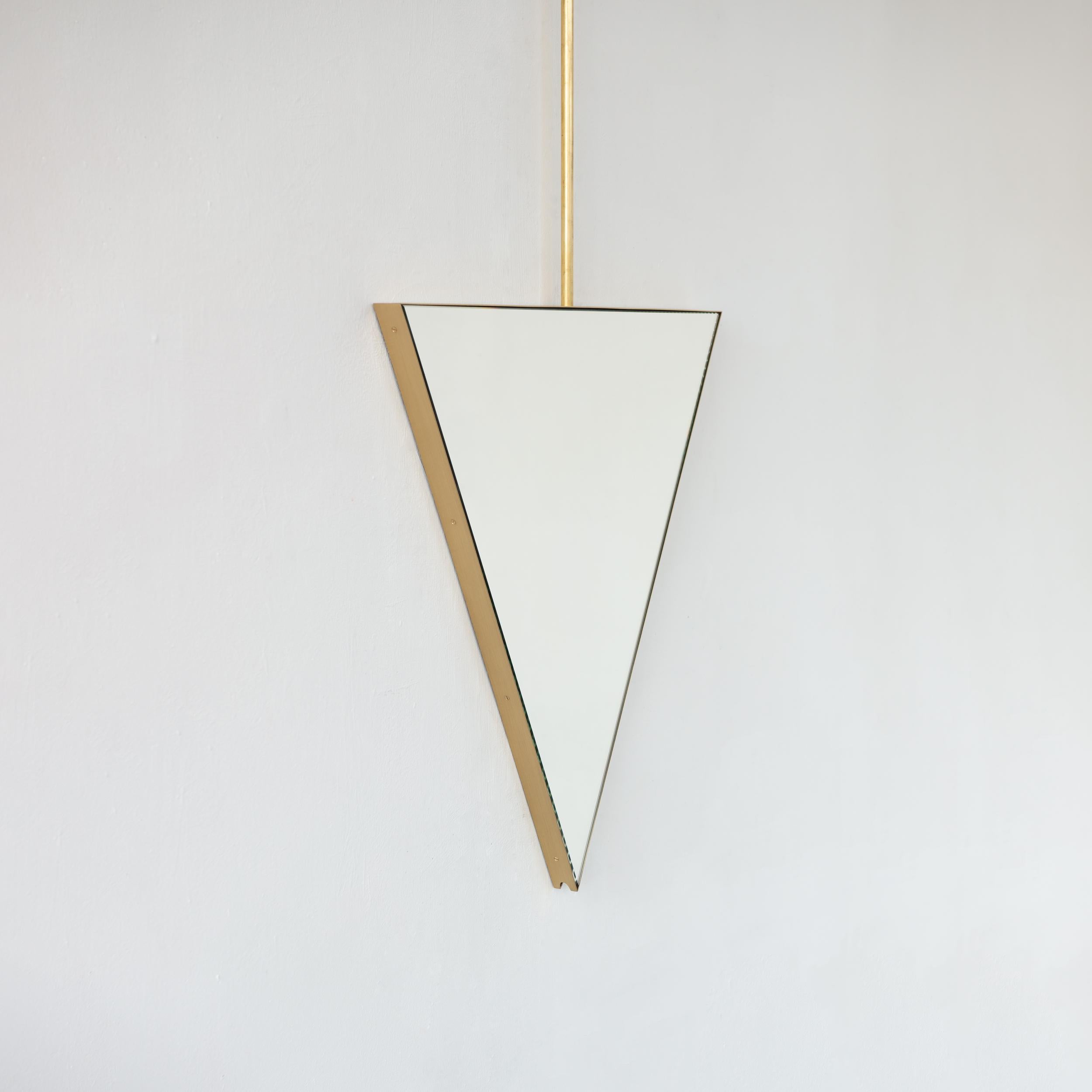 Ceiling Suspended Triangular Reversible Mirror with Modern Brass Frame For Sale 3