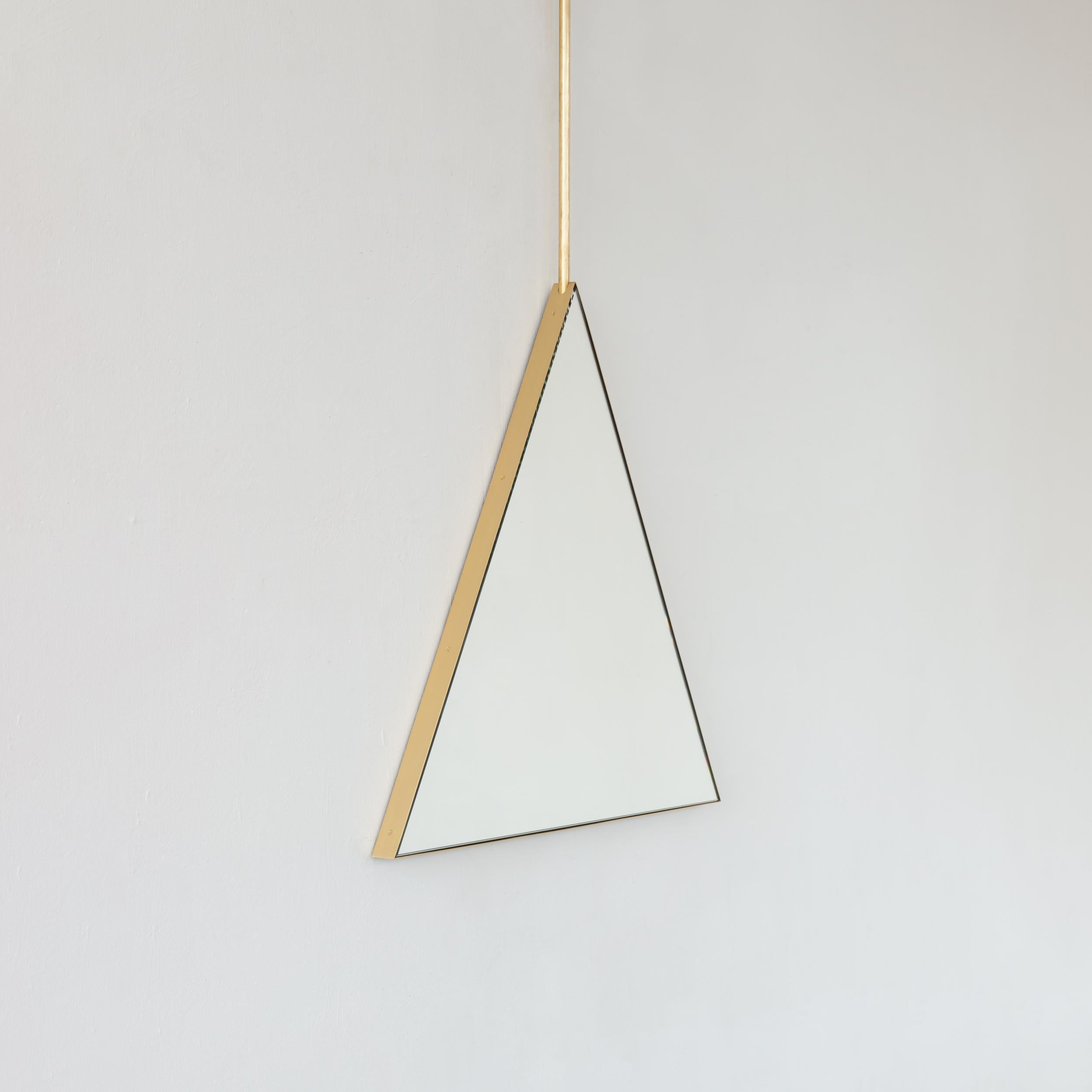 Ceiling Suspended Triangular Reversible Mirror with Modern Brass Frame In New Condition For Sale In London, GB