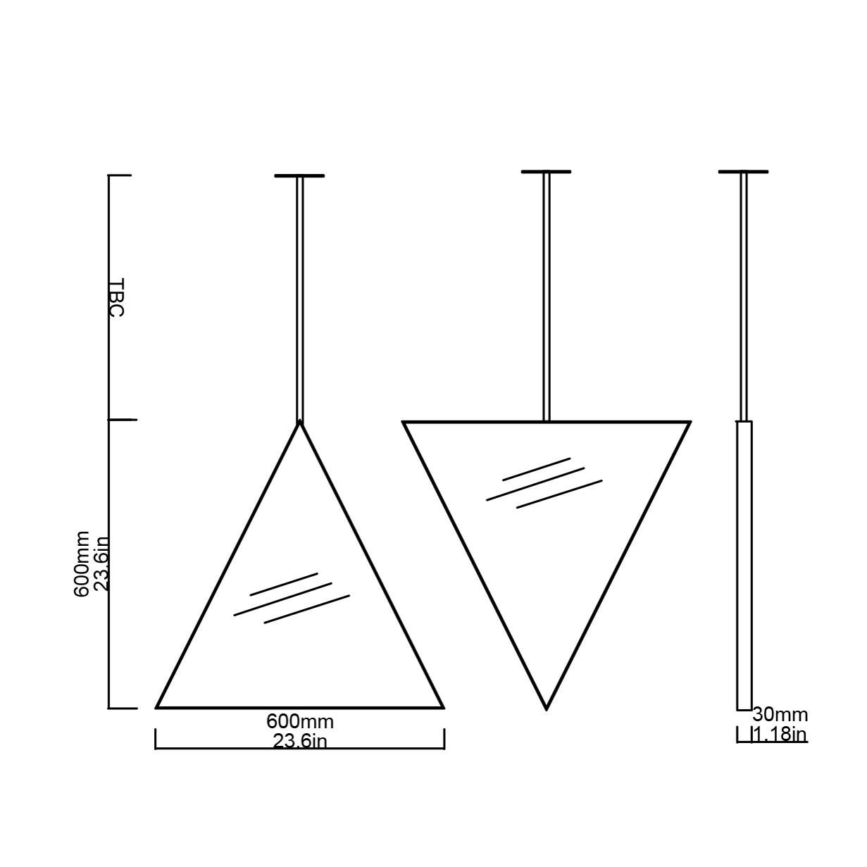 Miroir triangulaire réversible suspendu au plafond avec cadre en laiton moderne en vente 6