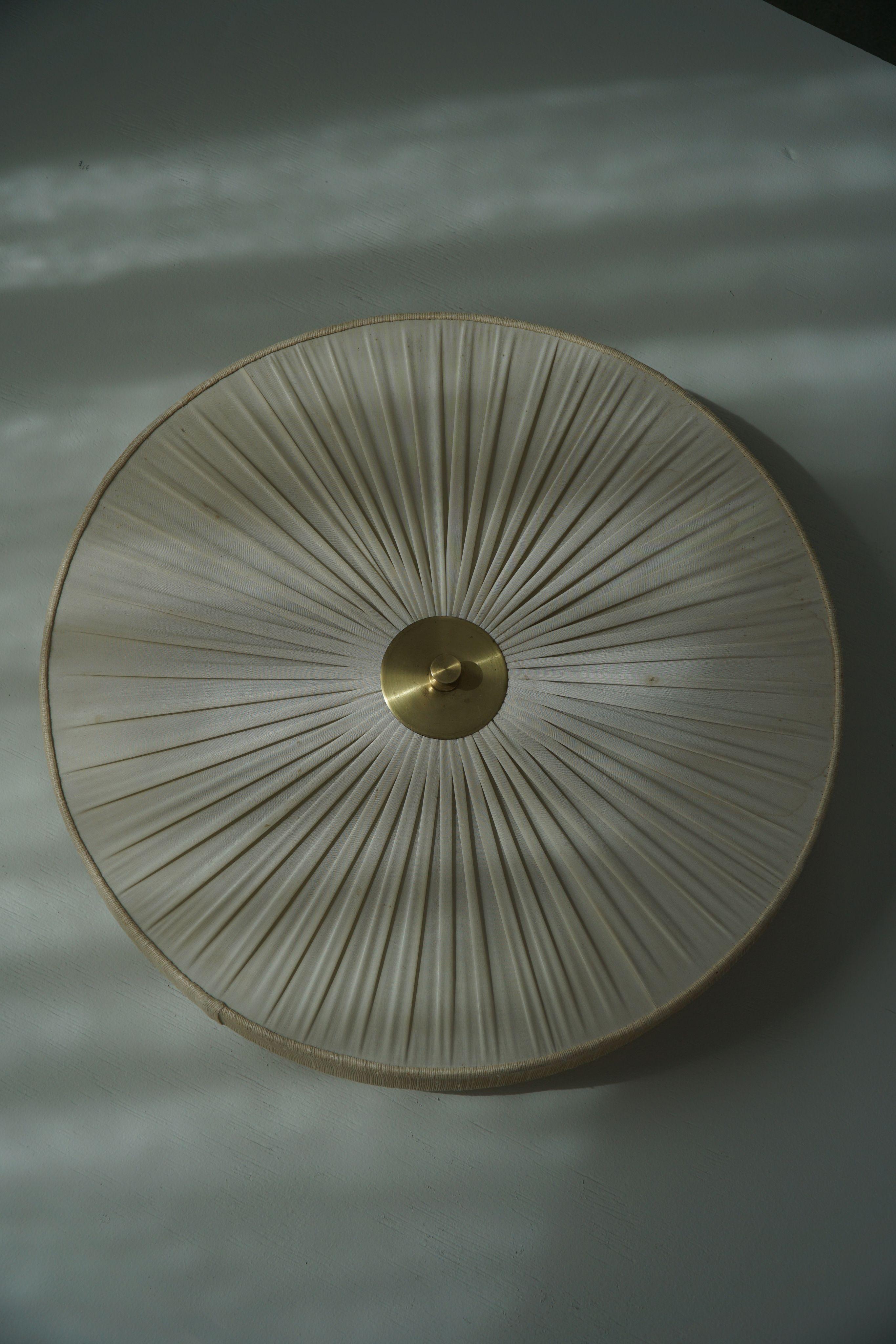 Ceiling / Wall Sconce in Brass & Silk, Swedish Mid Century Modern, 1960s For Sale 9