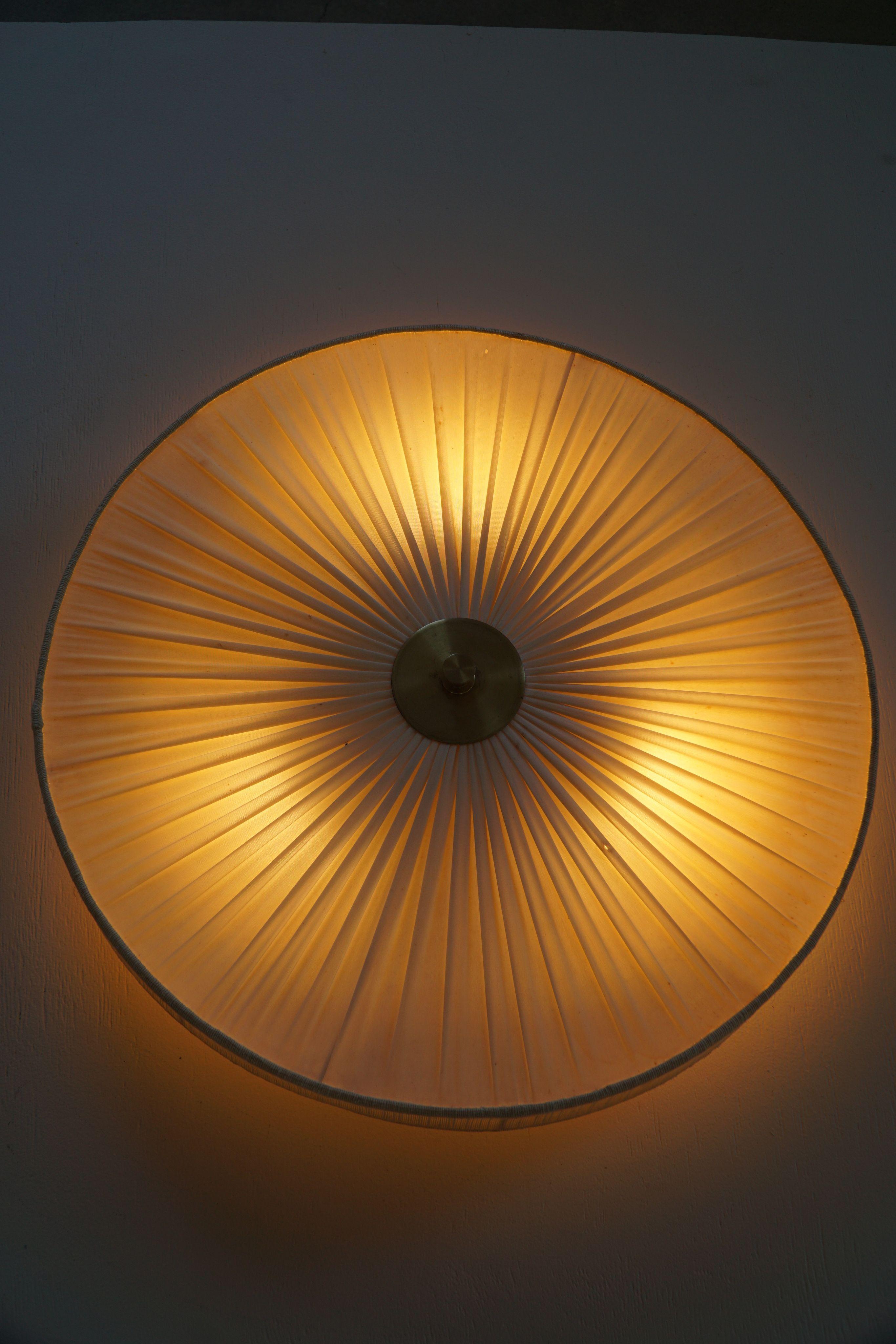Ceiling / Wall Sconce in Brass & Silk, Swedish Mid Century Modern, 1960s For Sale 10