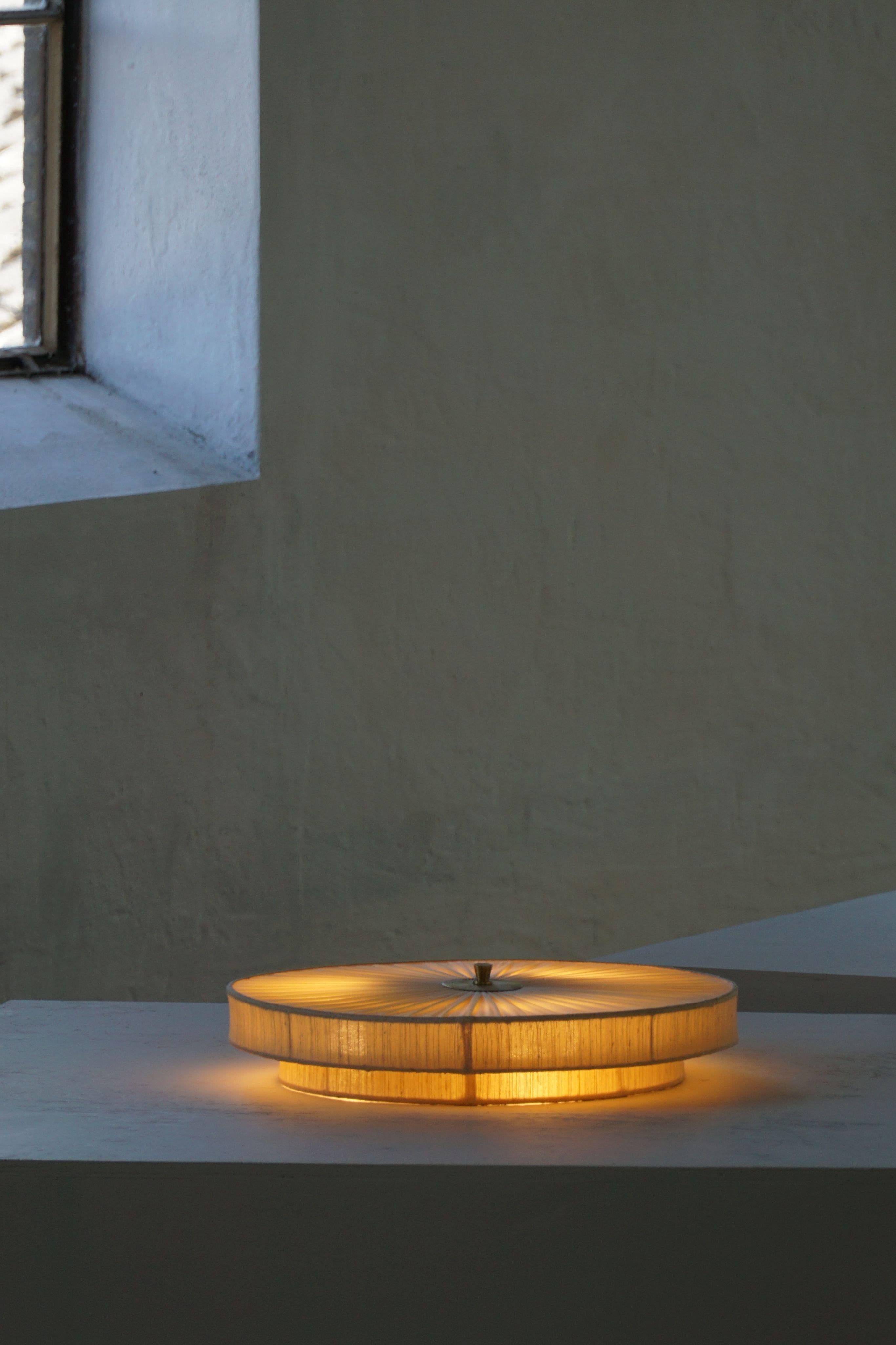 Scandinavian Modern Ceiling / Wall Sconce in Brass & Silk, Swedish Mid Century Modern, 1960s For Sale