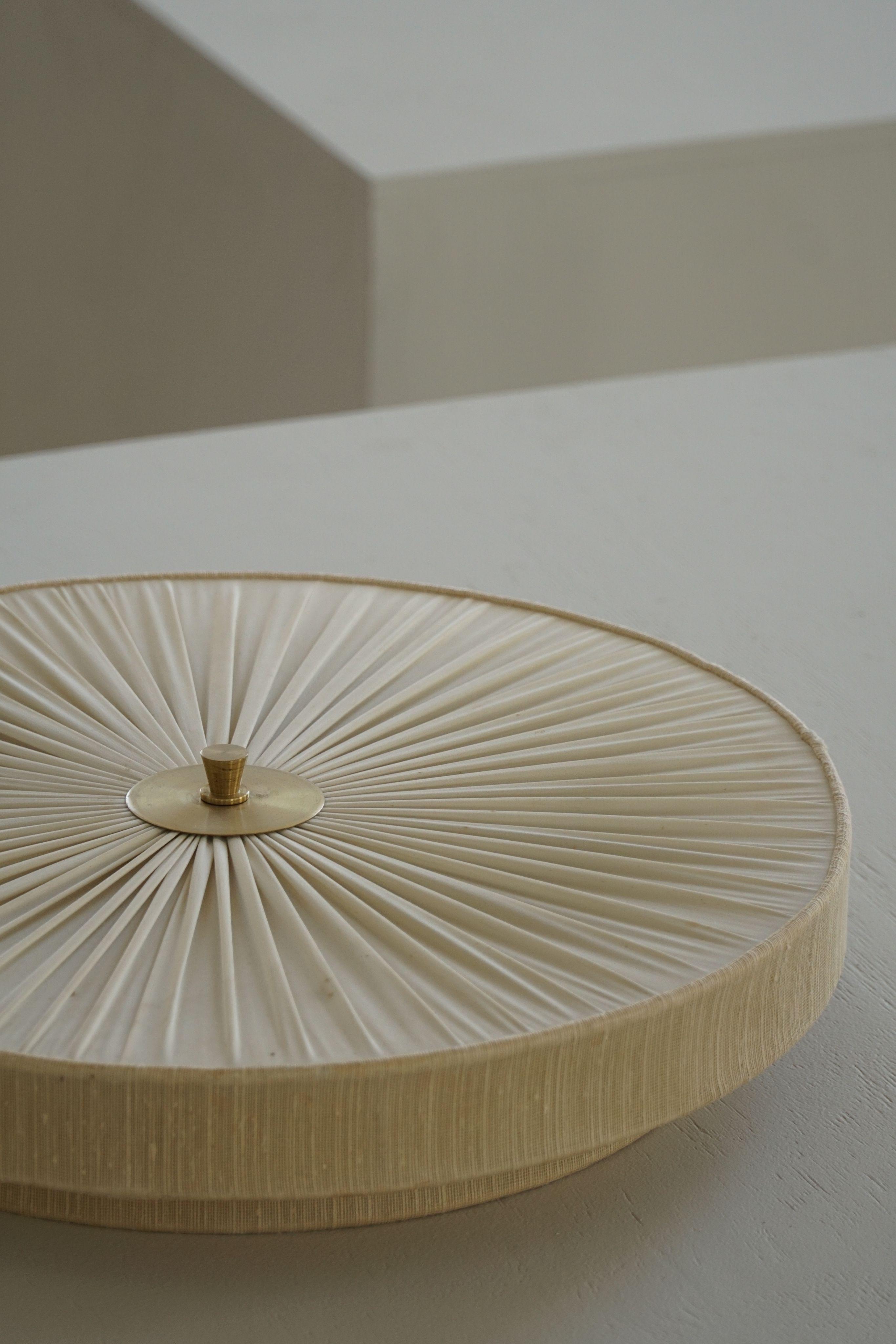 Ceiling / Wall Sconce in Brass & Silk, Swedish Mid Century Modern, 1960s In Good Condition For Sale In Odense, DK