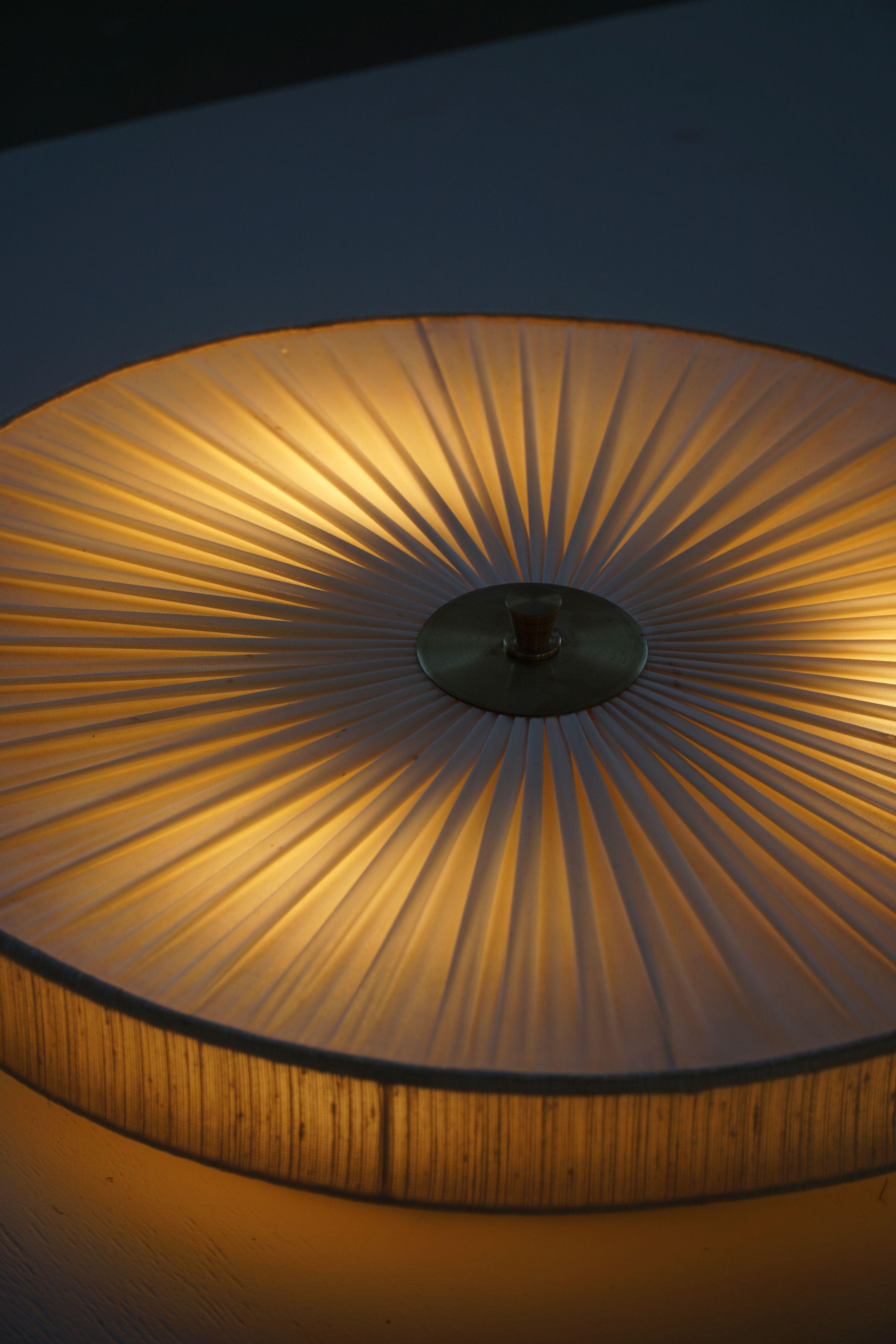 Ceiling / Wall Sconce in Brass & Silk, Swedish Mid Century Modern, 1960s For Sale 3