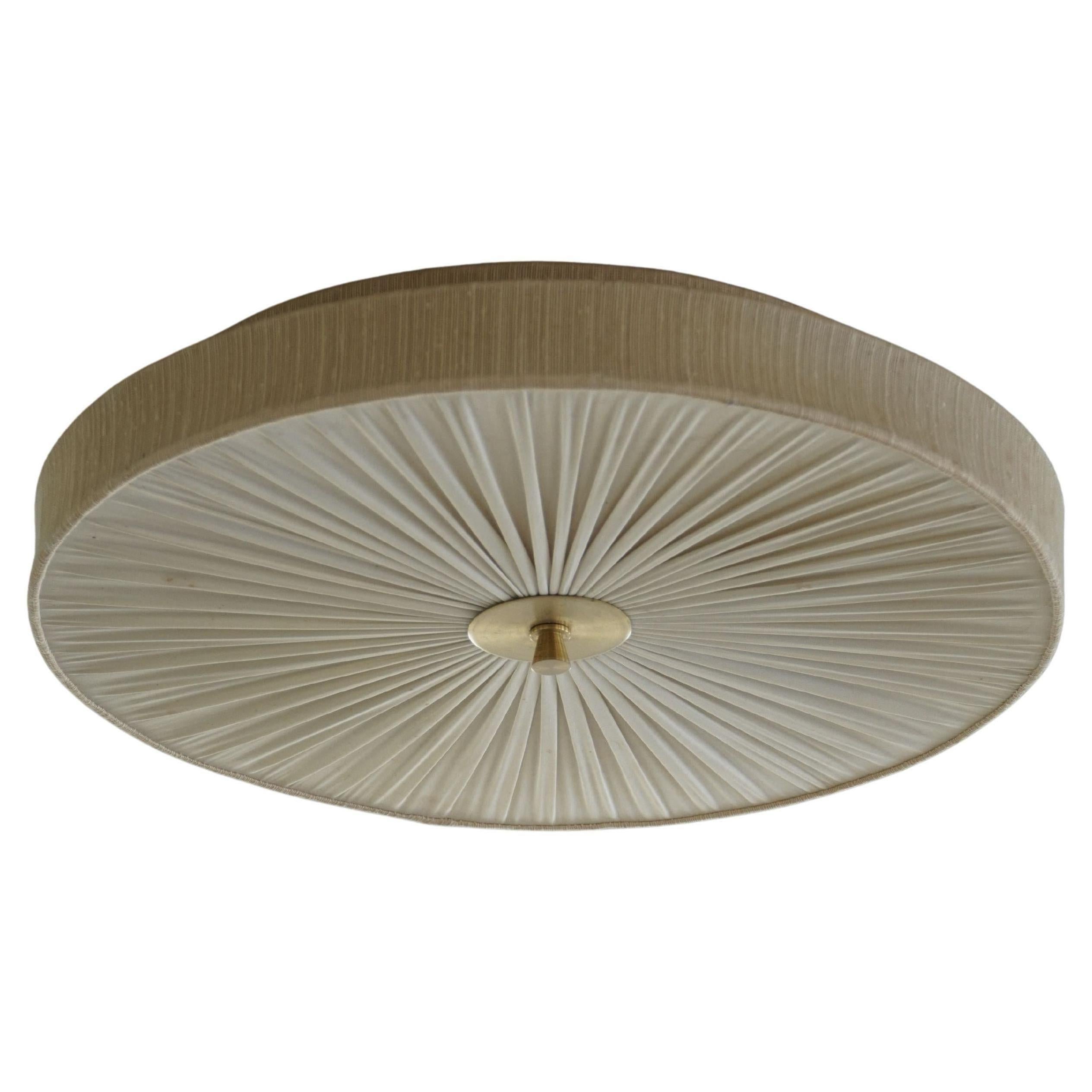 Ceiling / Wall Sconce in Brass & Silk, Swedish Mid Century Modern, 1960s For Sale