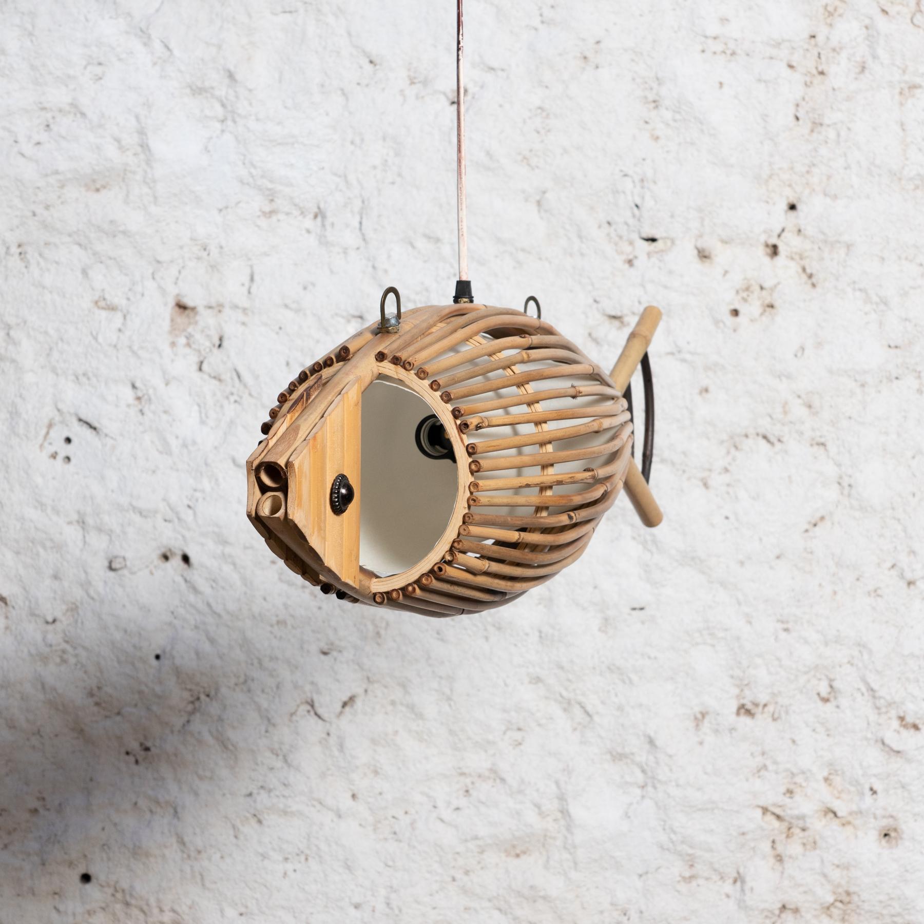 Ceiling Wooden Fish Shaped Lamp, circa 1970  7