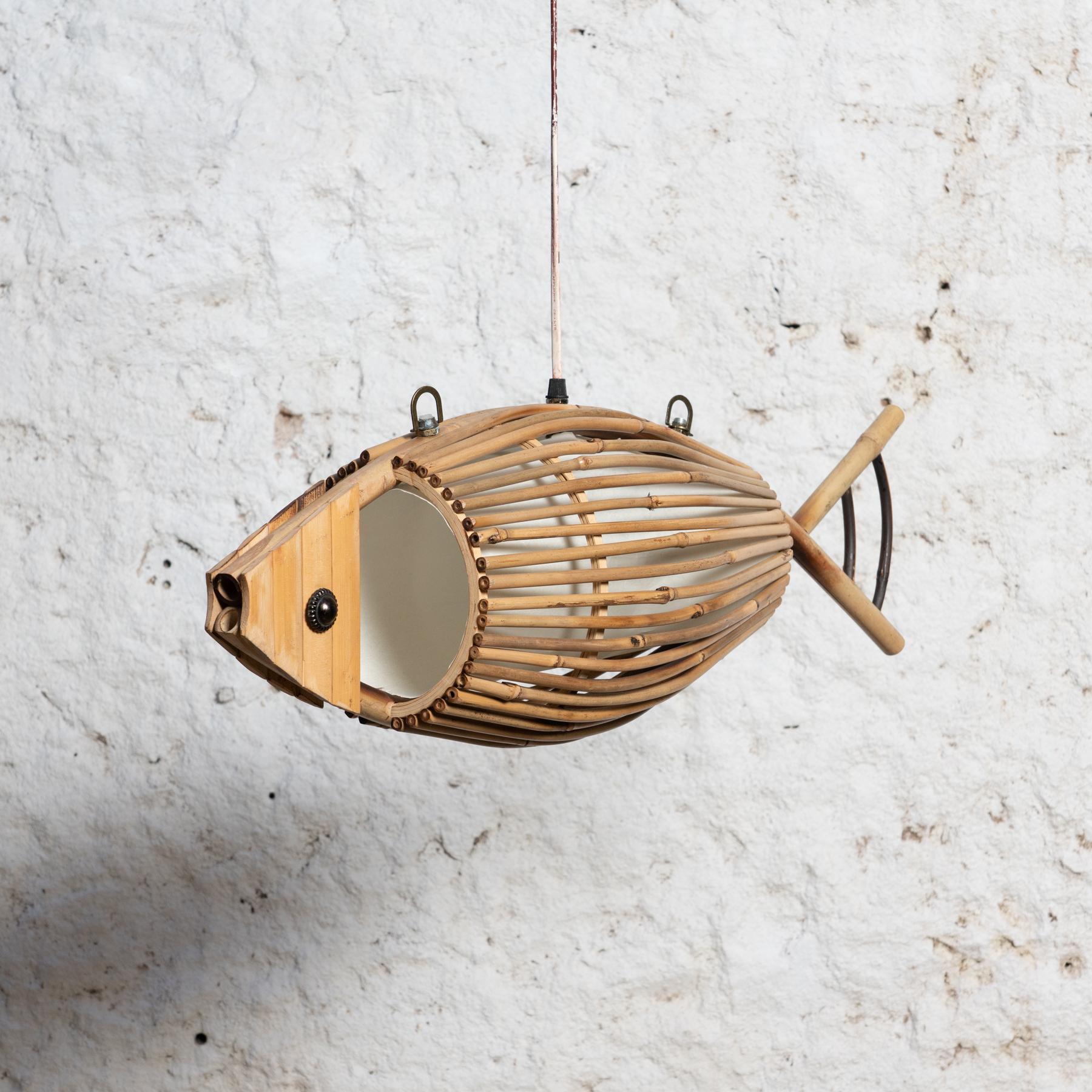 Ceiling Wooden Fish Shaped Lamp, circa 1970  8