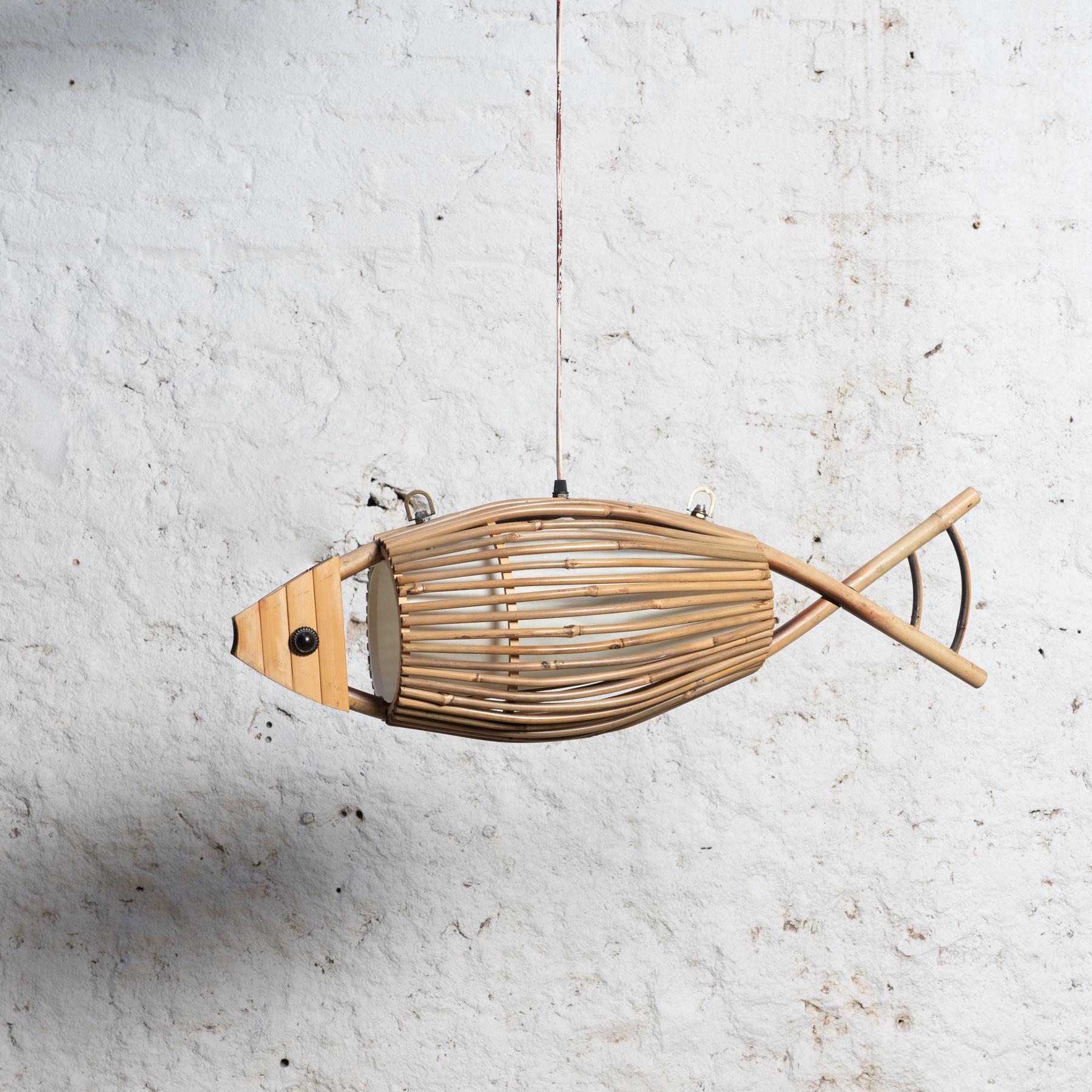 Ceiling Wooden Fish Shaped Lamp, circa 1970  9