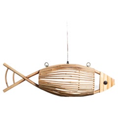Ceiling Wooden Fish Shaped Lamp, circa 1970 