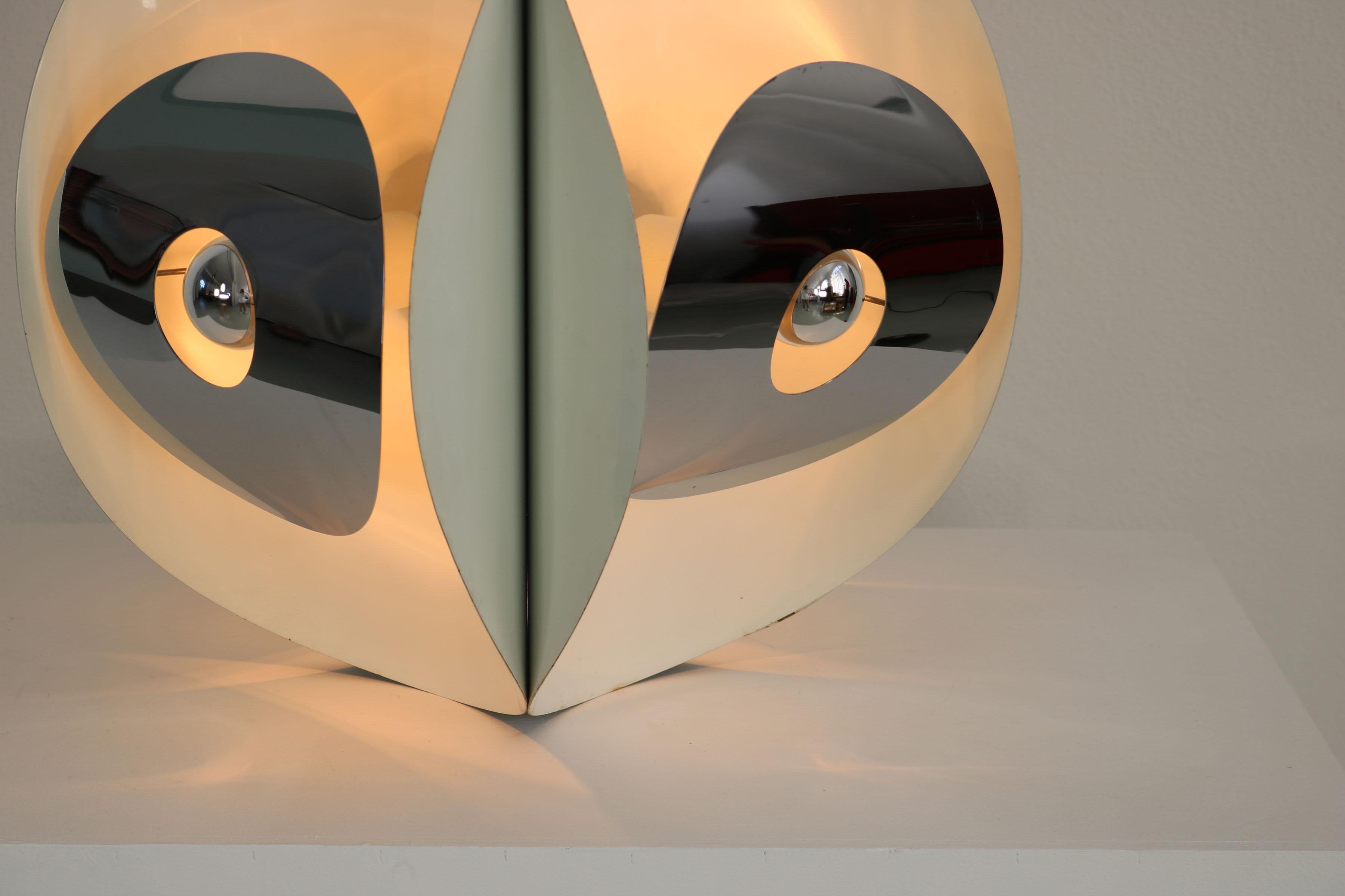 Ceilinglamp with white painted metal & chrome shades, Gioffredo Reggiani, 1970s For Sale 8